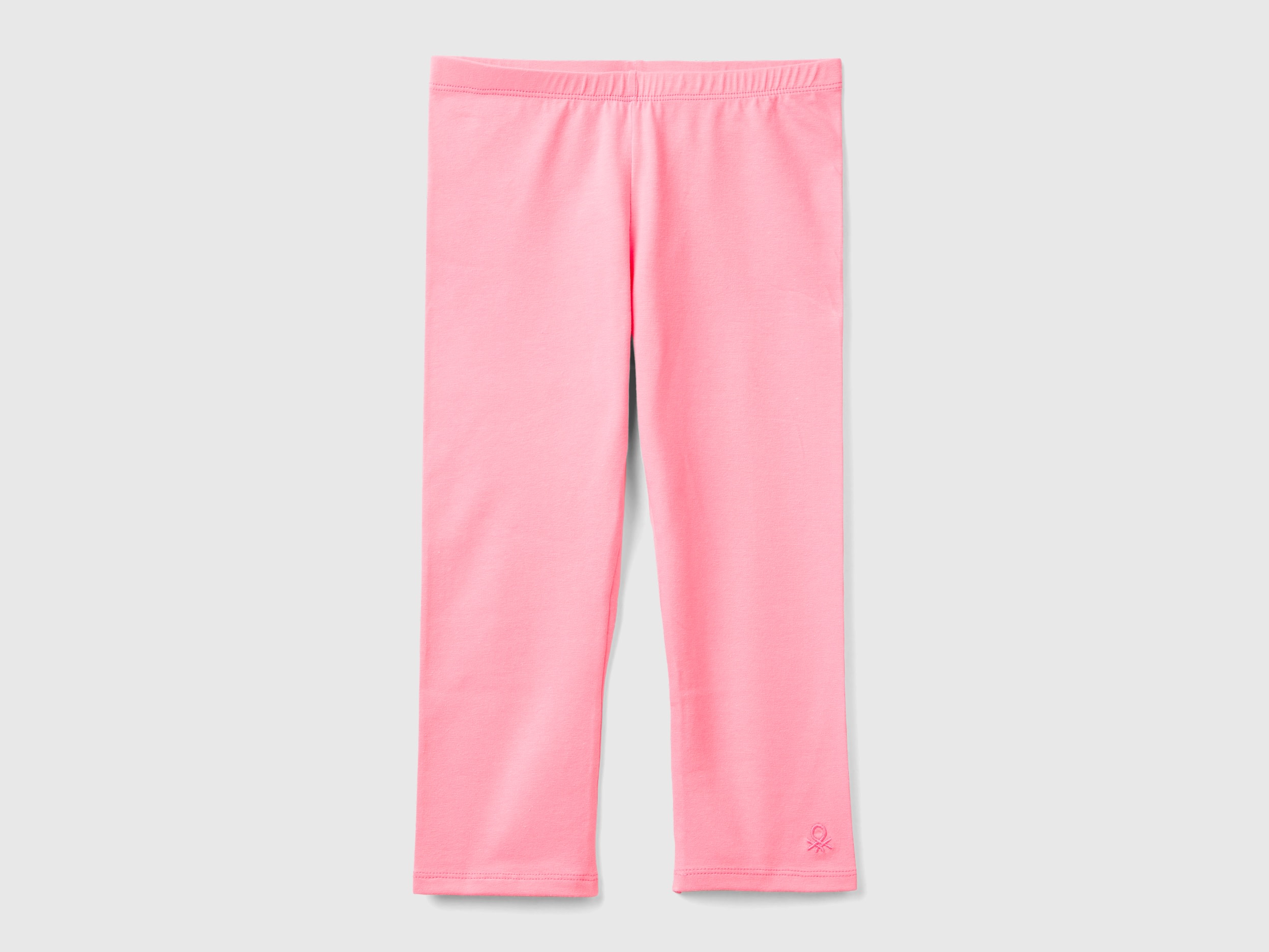 Benetton, Leggings A 3/4 In Cotone Elasticizzato, Rosa, Bambini