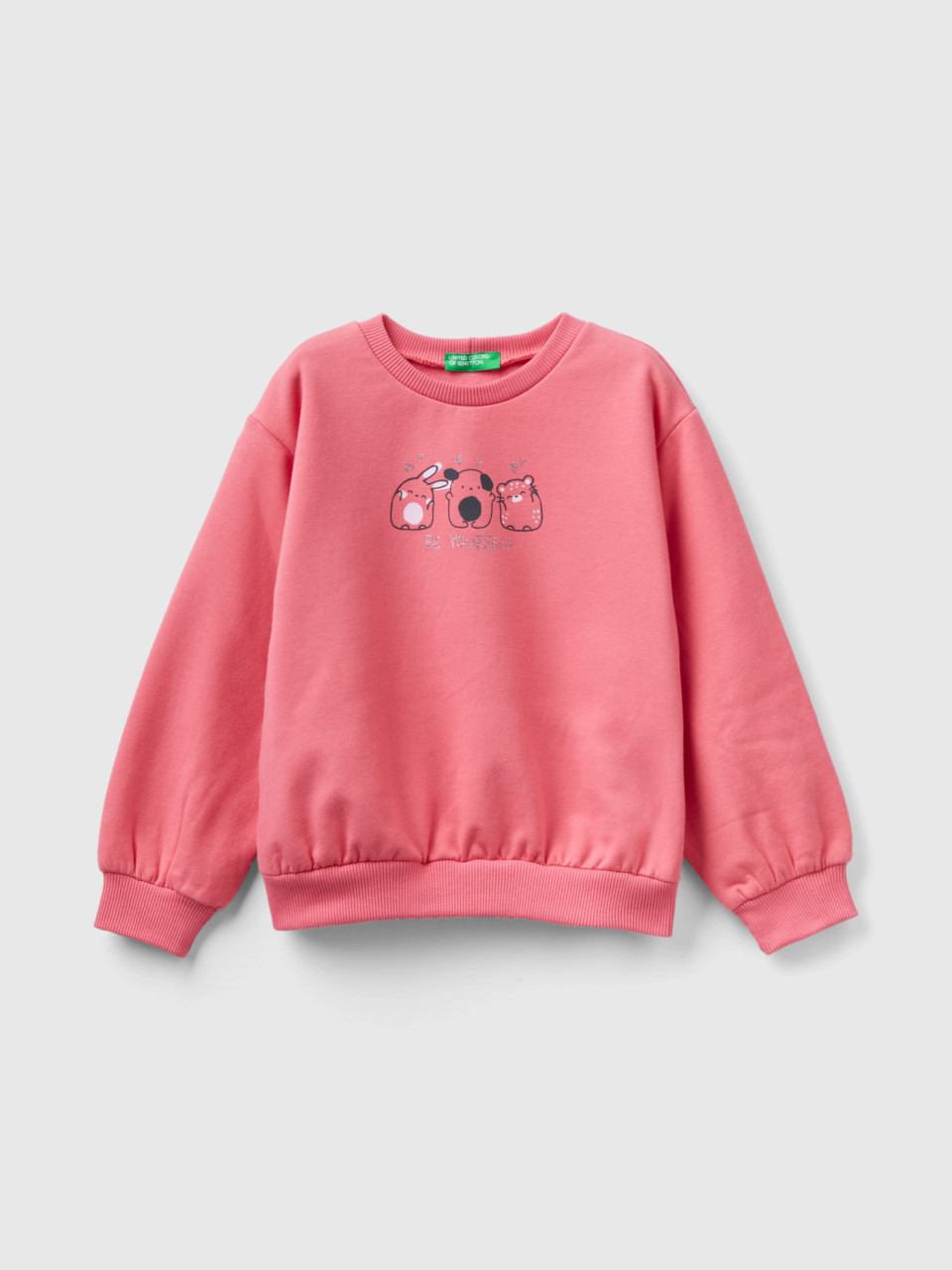 Benetton, Warmer Sweater Mit Glitter-print, Pink, female