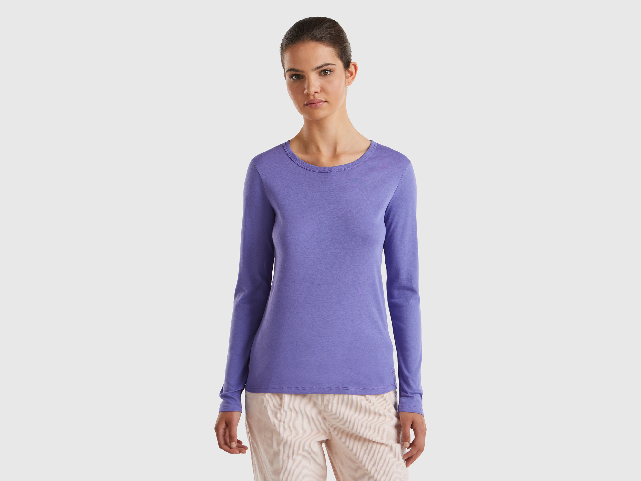 Benetton, T-shirt A Manica Lunga In Puro Cotone, , Donna