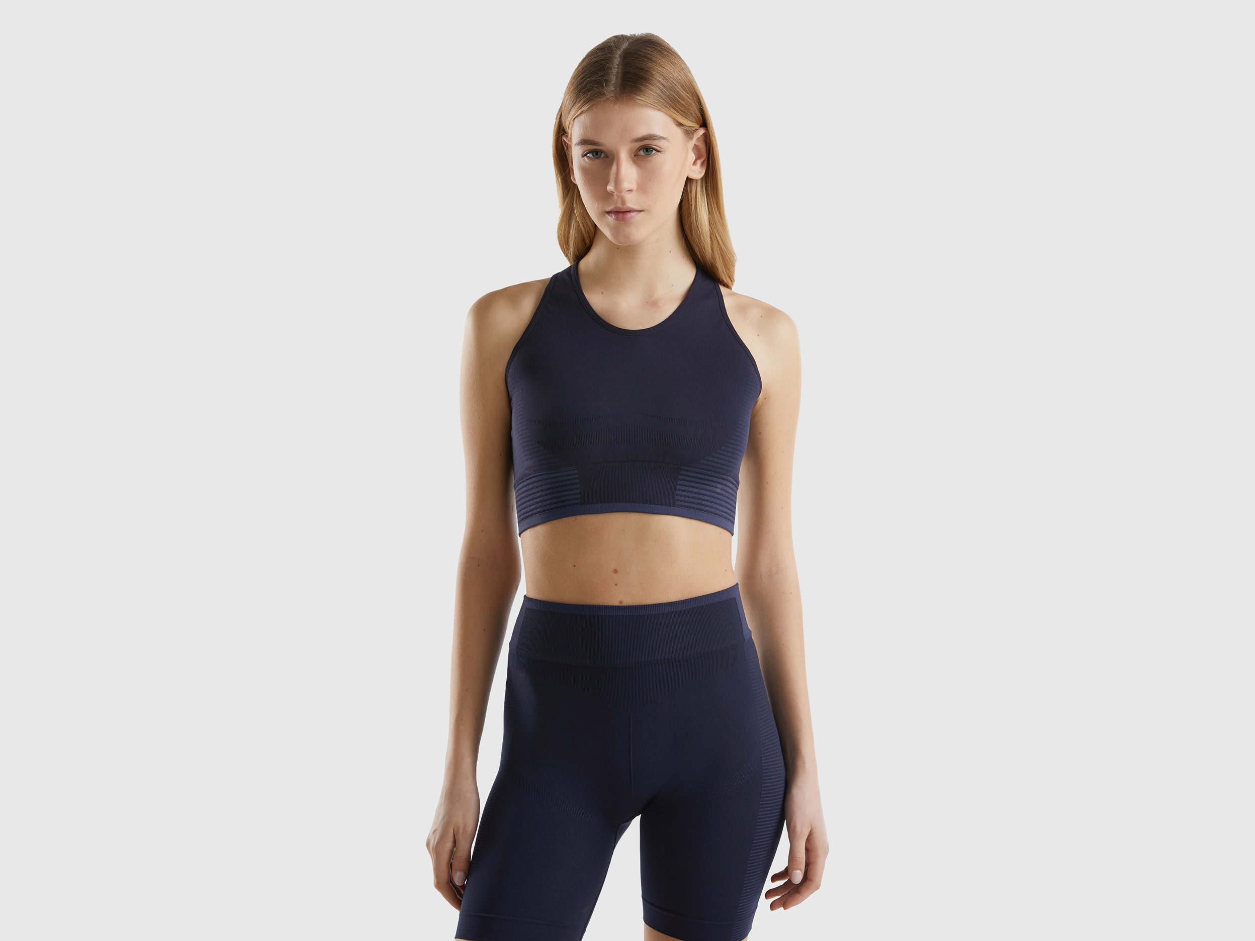 Image of Benetton, Seamless Sports Crop Top, size S, Dark Blue, Women
