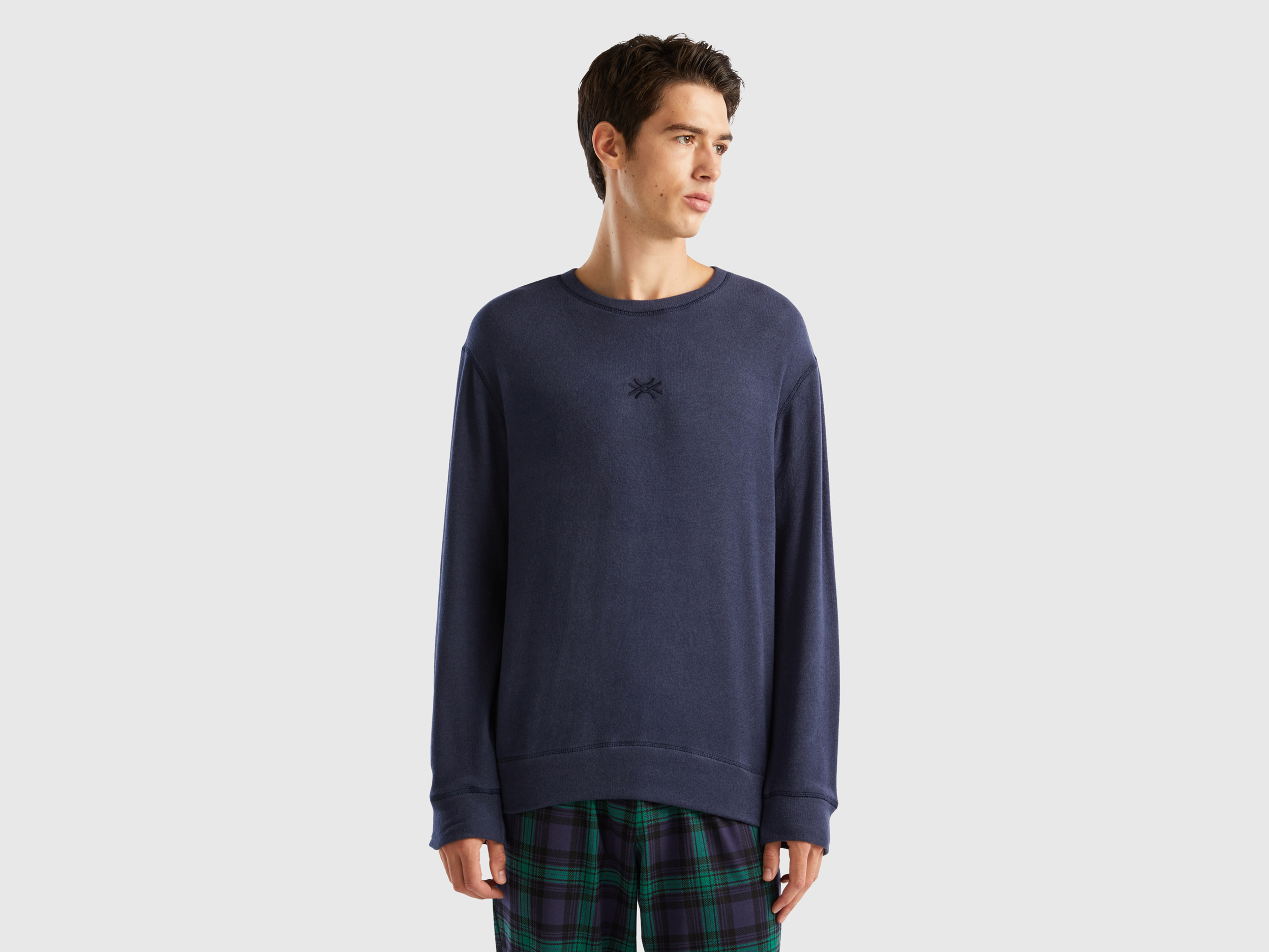 Benetton, Warm Stretch Cotton Blend Sweater, size L, Dark Blue, Men