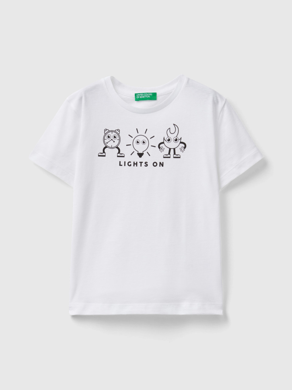 Benetton, T-shirt Em Algodão Orgânico Com Estampa, Branco, Crianças