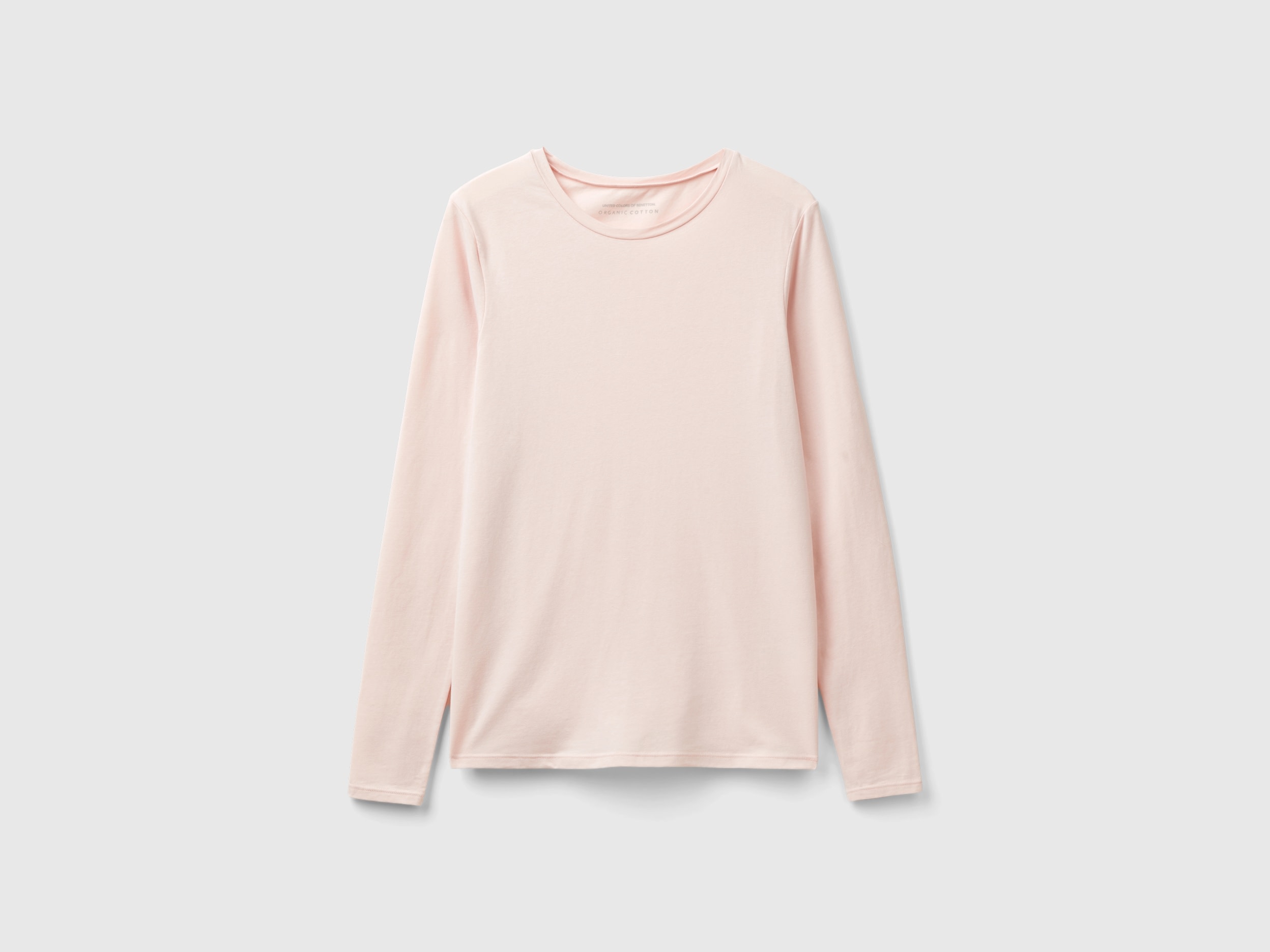 Benetton, T-shirt Manica Lunga In Cotone Bio Super Stretch, Rosa Pastello, Donna