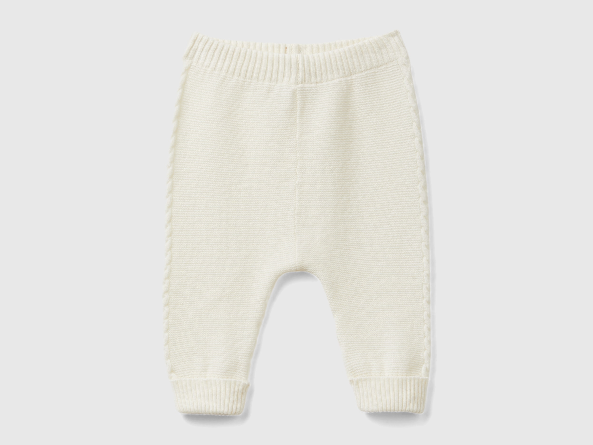 Benetton, Pantaloni Con Trecce In Misto Lana Riciclata, Bianco Panna, Bambini