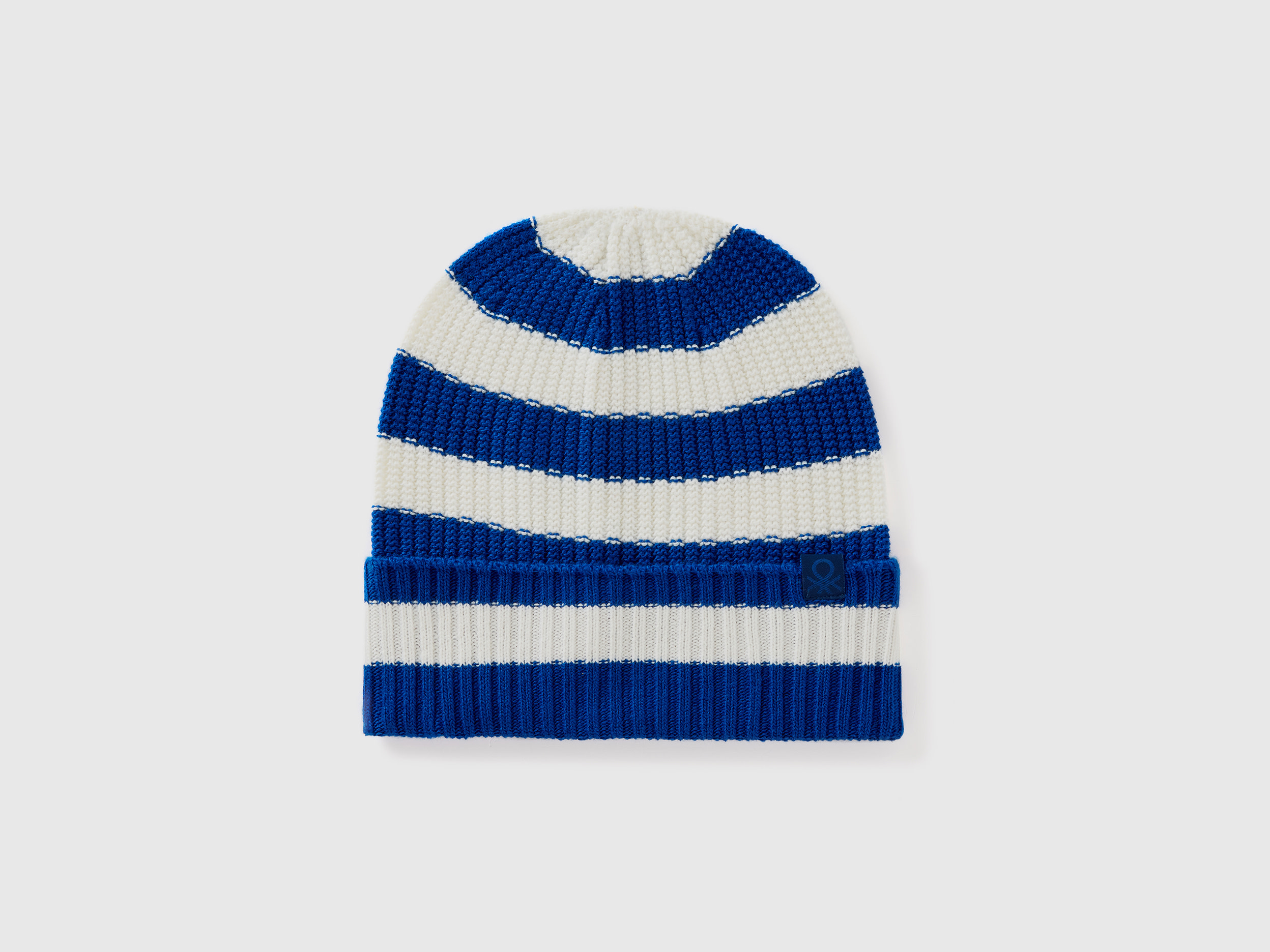 Benetton, Cappellino In Maglia A Righe, Bluette, Bambini