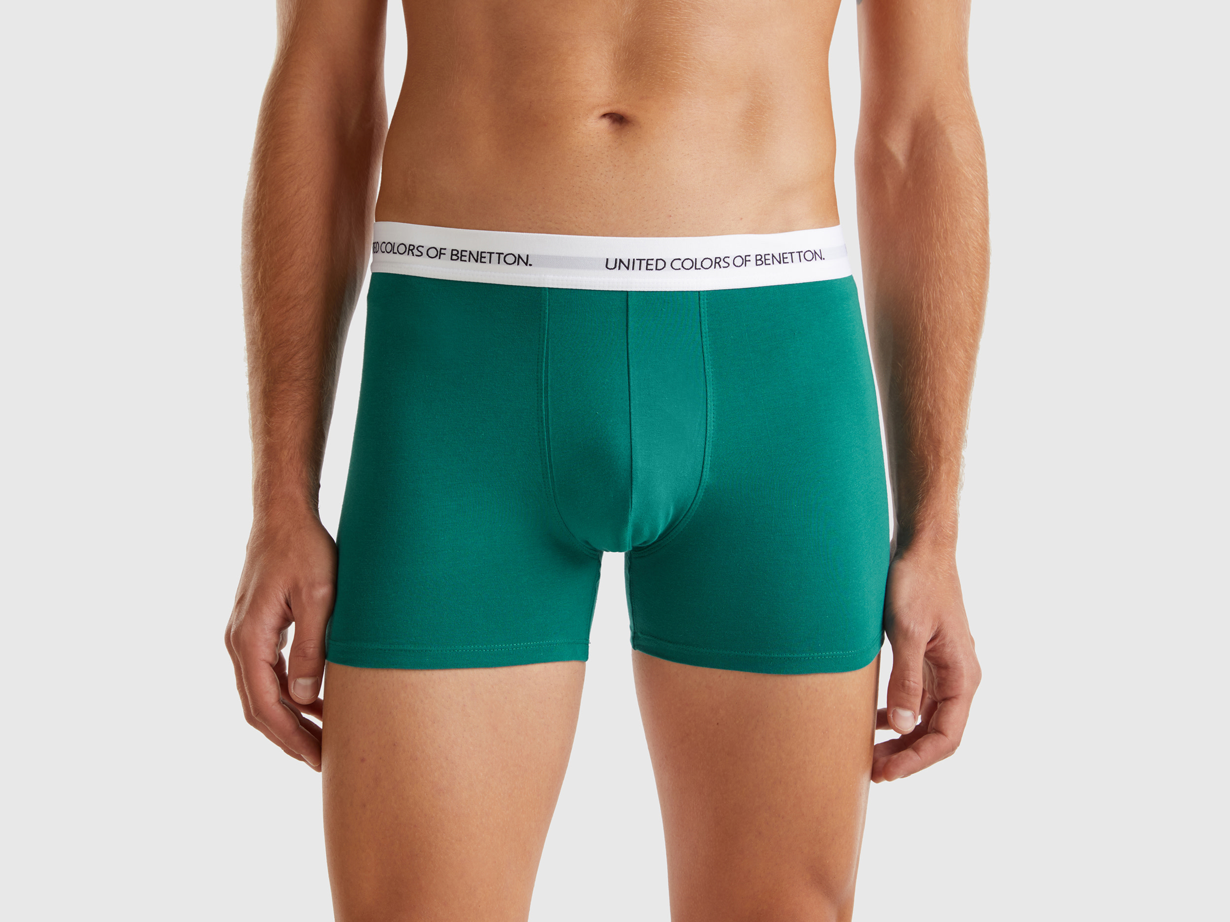 Benetton, Boxer In Cotone Bio Stretch, Verde Ottanio, Uomo