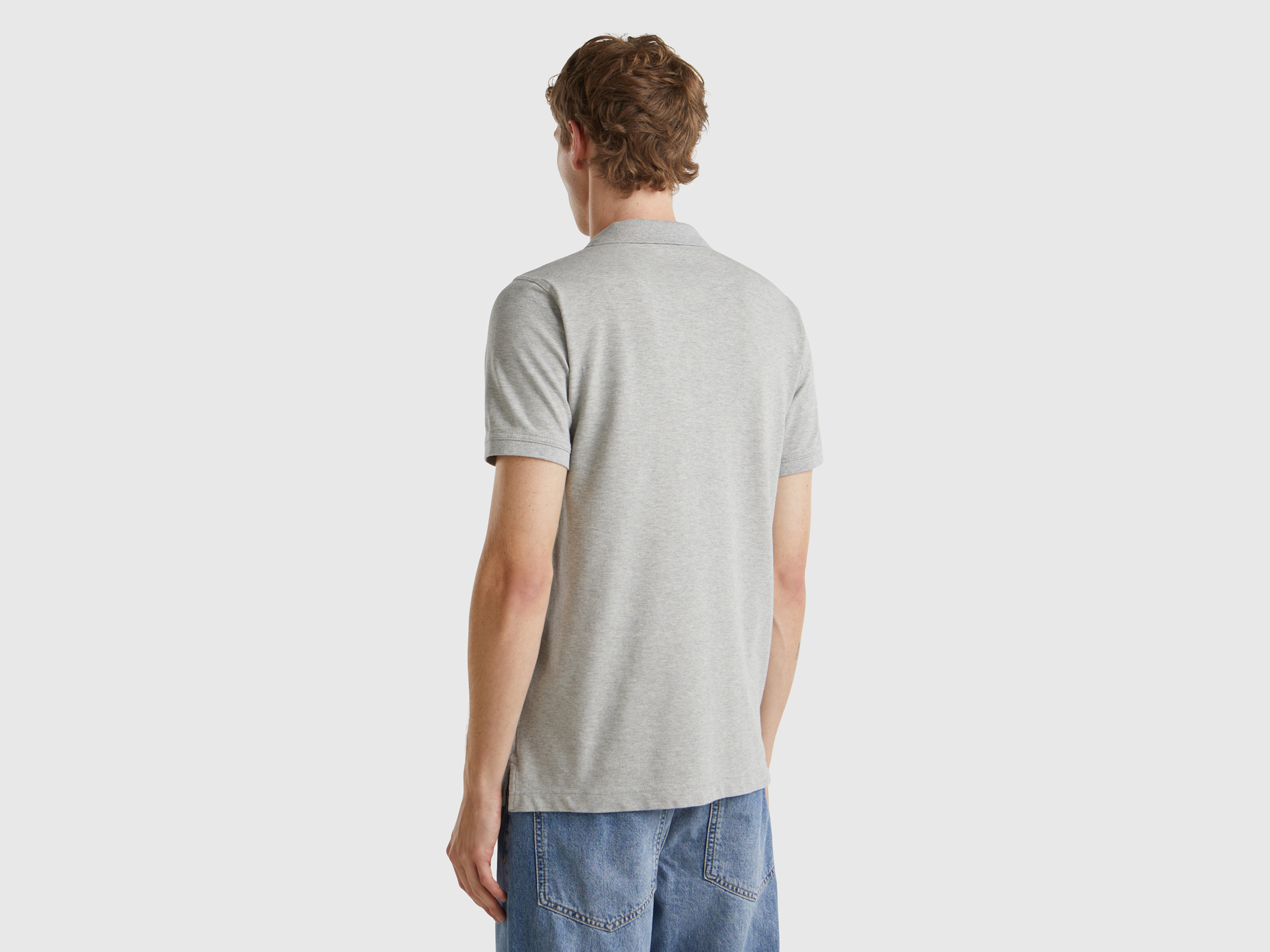 Benetton, Πόλο Γκρι Μελάνζ Slim Fit, size XL, Ανοιχτο Γκρι, Ανδρικά φωτογραφία