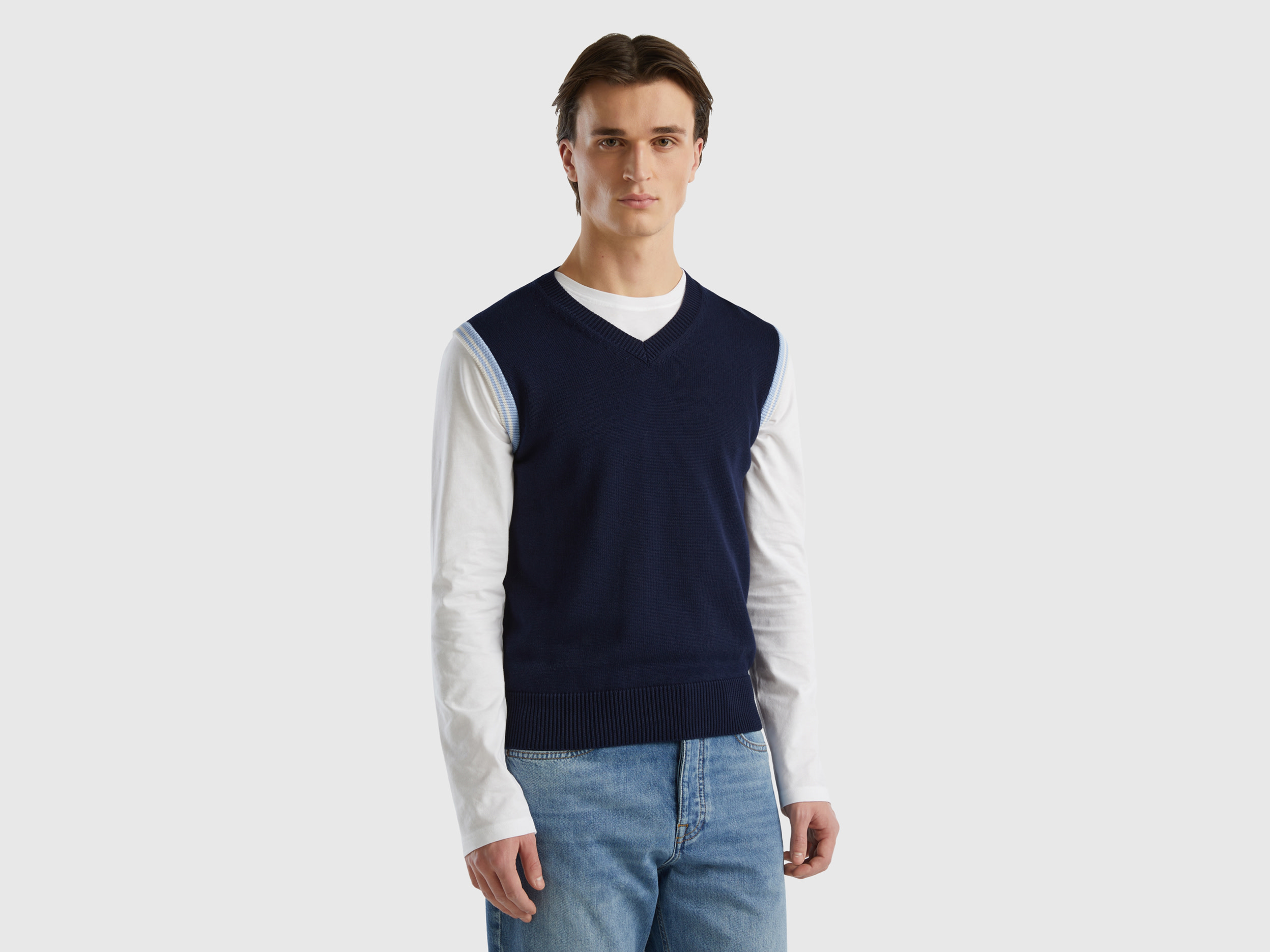 Benetton, Regular Fit Vest In 100% Cotton, size XXL, Dark Blue, Men