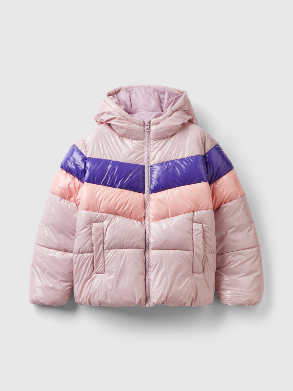 Benetton, Color Block Padded Jacket, Soft Pink, Kids