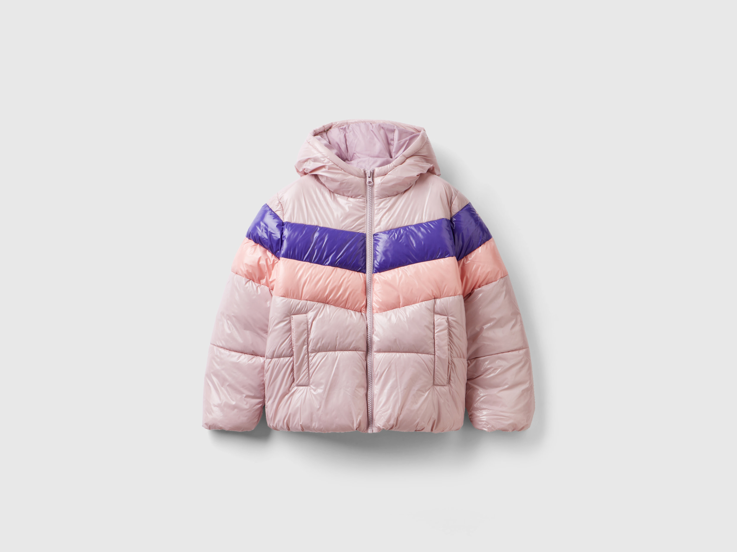 Benetton, Color Block Padded Jacket, size 3XL, Soft Pink, Kids