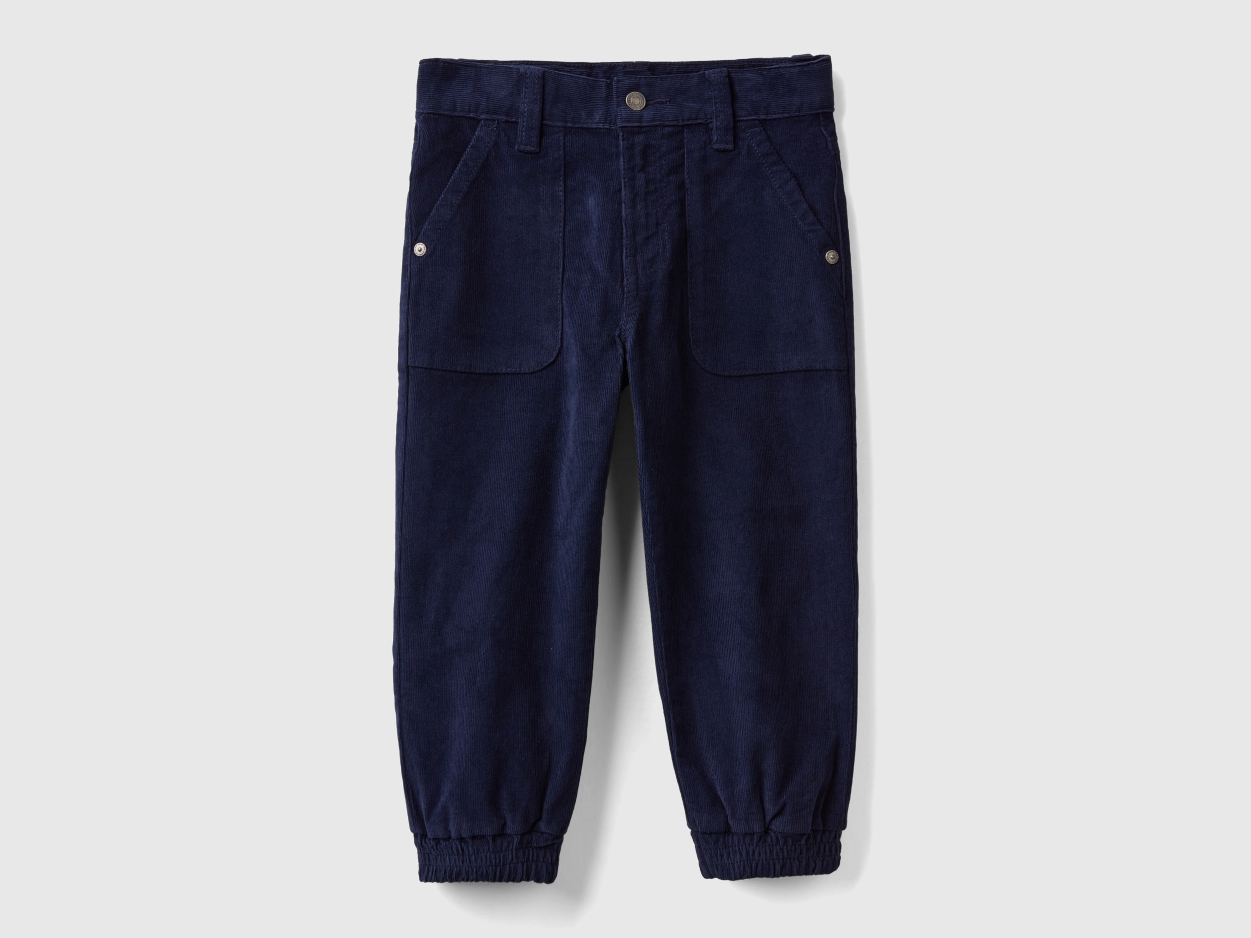 Benetton, Pantaloni In Velluto Stretch, Blu Scuro, Bambini