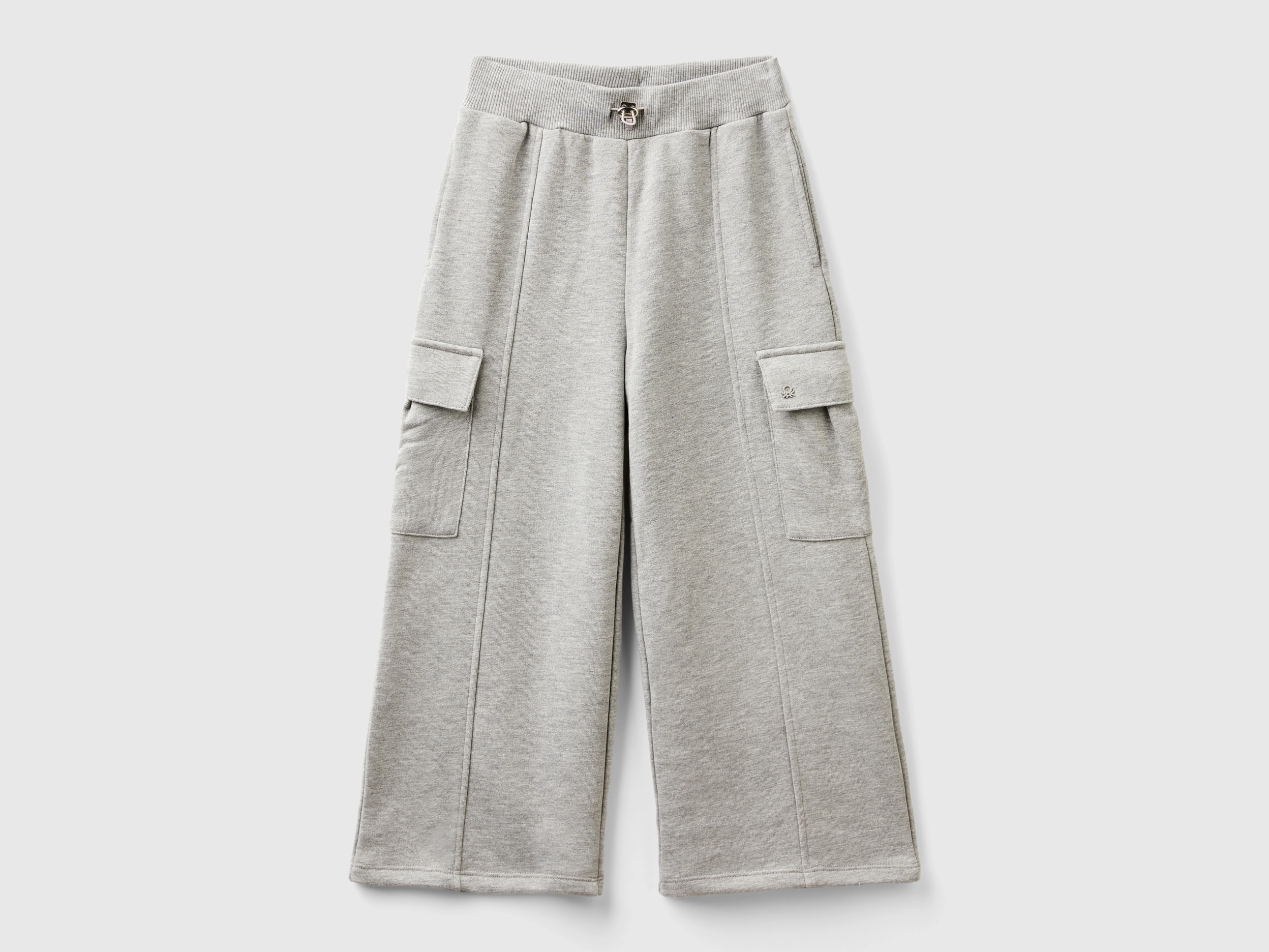 Benetton, Pantaloni Cargo Wide Fit, Grigio Chiaro, Bambini