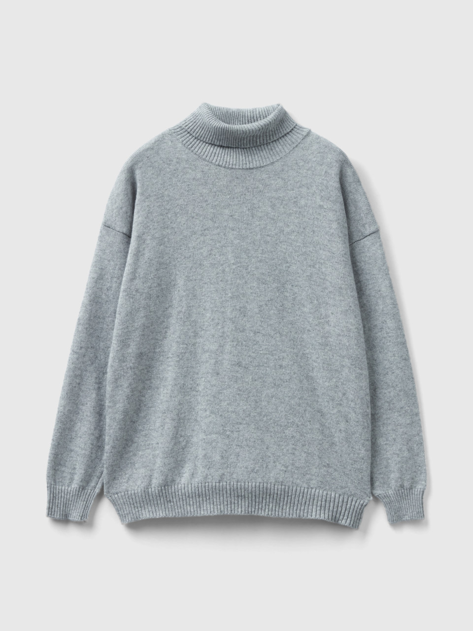 Benetton, Turtleneck Sweater In Cashmere And Wool Blend, Gray, Kids
