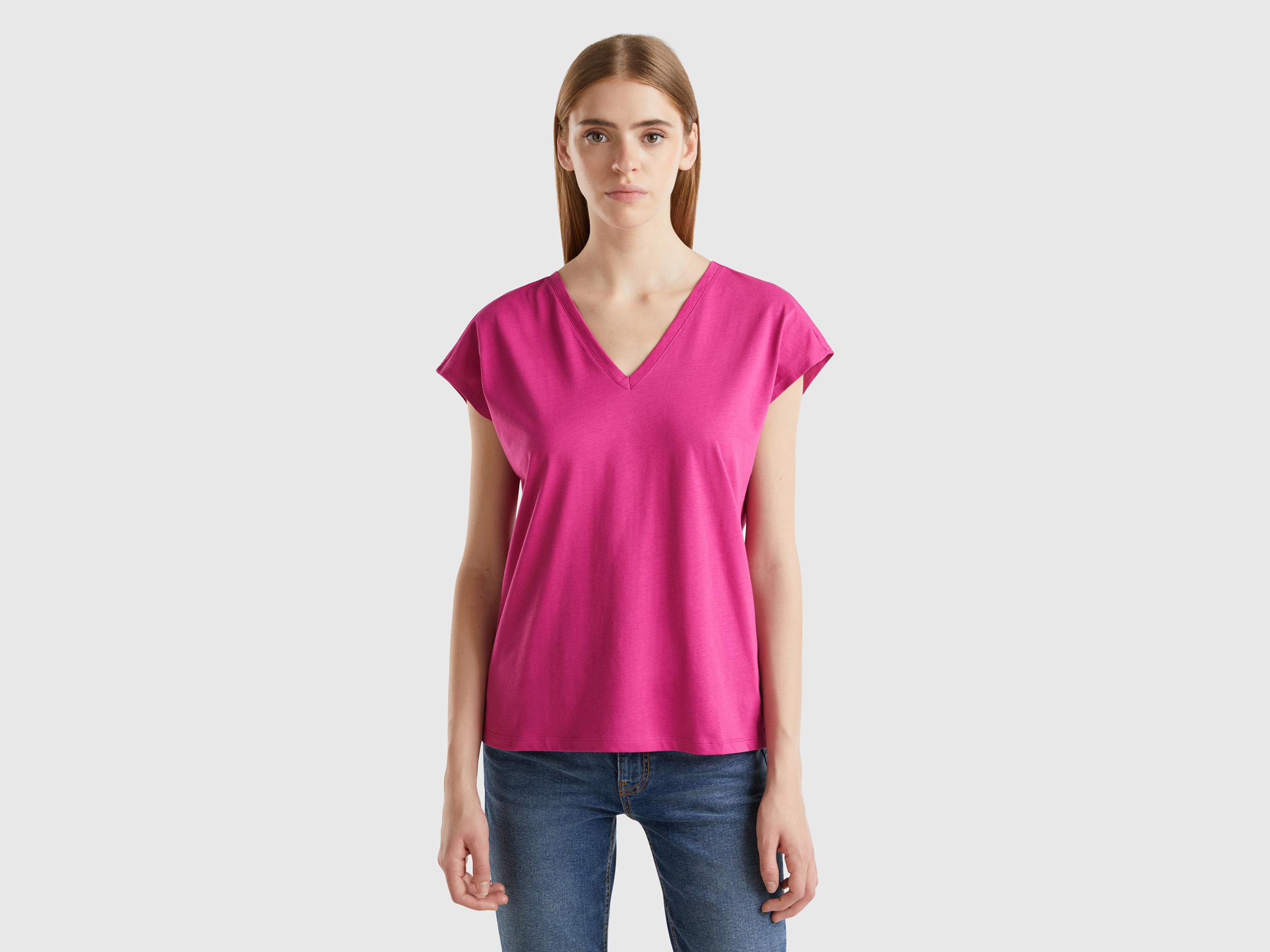 Benetton, Maglietta Con Manica Kimono, Ciclamino, Donna