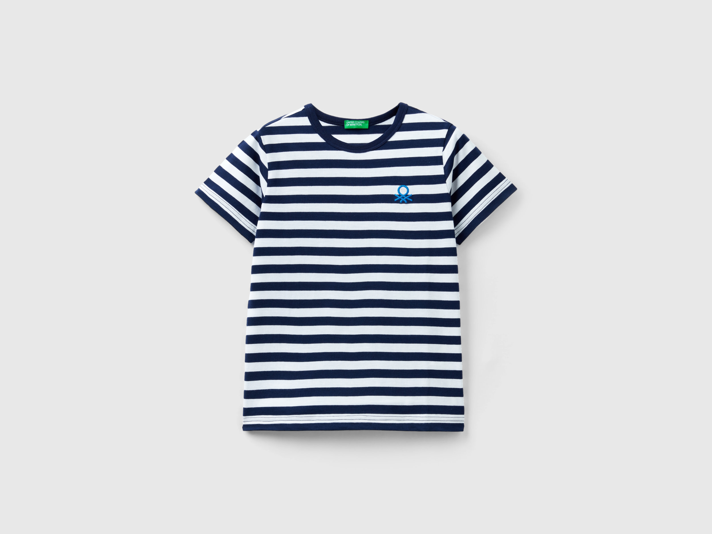 Benetton, Striped 100% Cotton T-shirt, size 2XL, Dark Blue, Kids