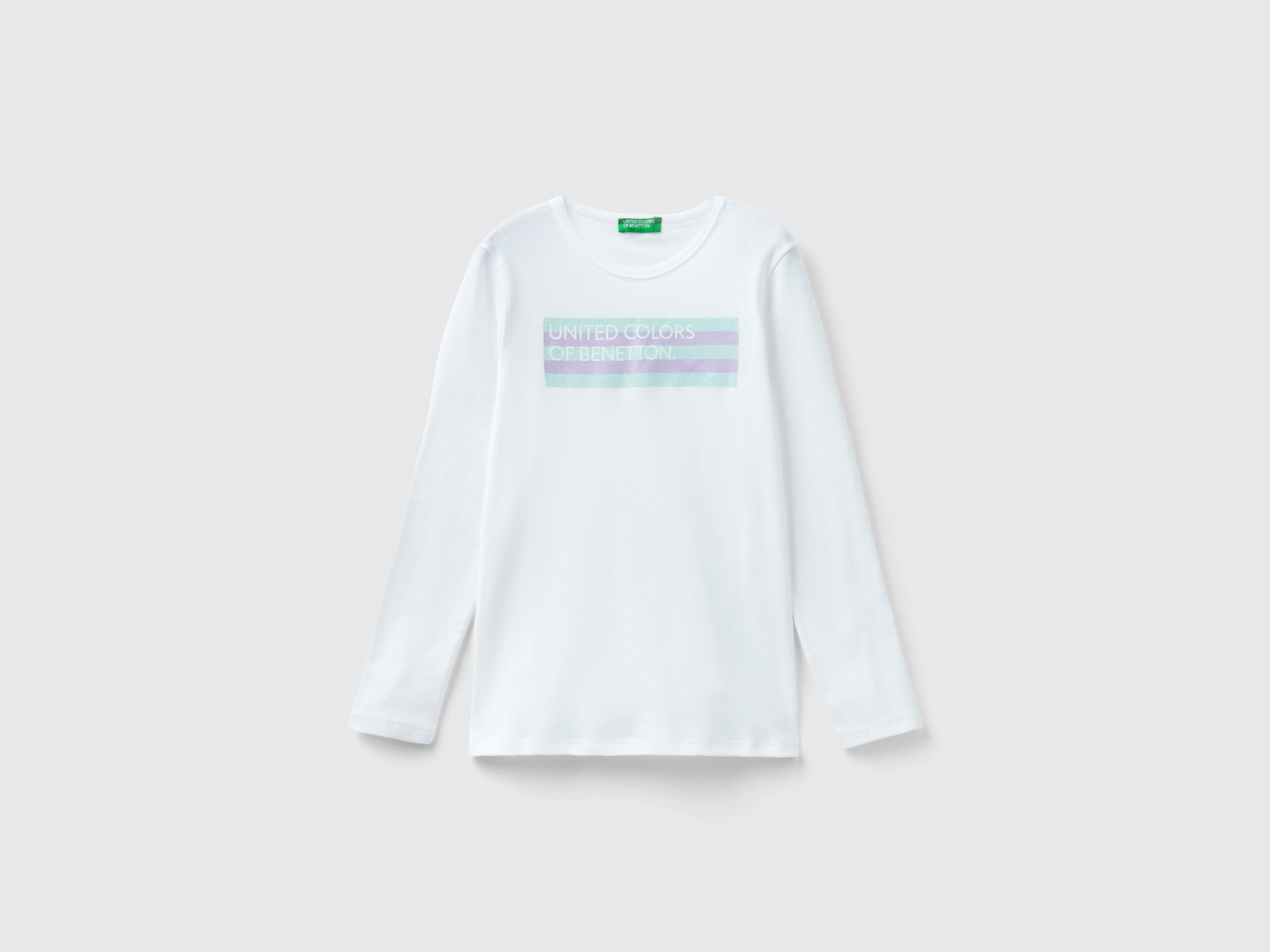 Benetton, Long Sleeve T-shirt With Glitter Print, size M, White, Kids