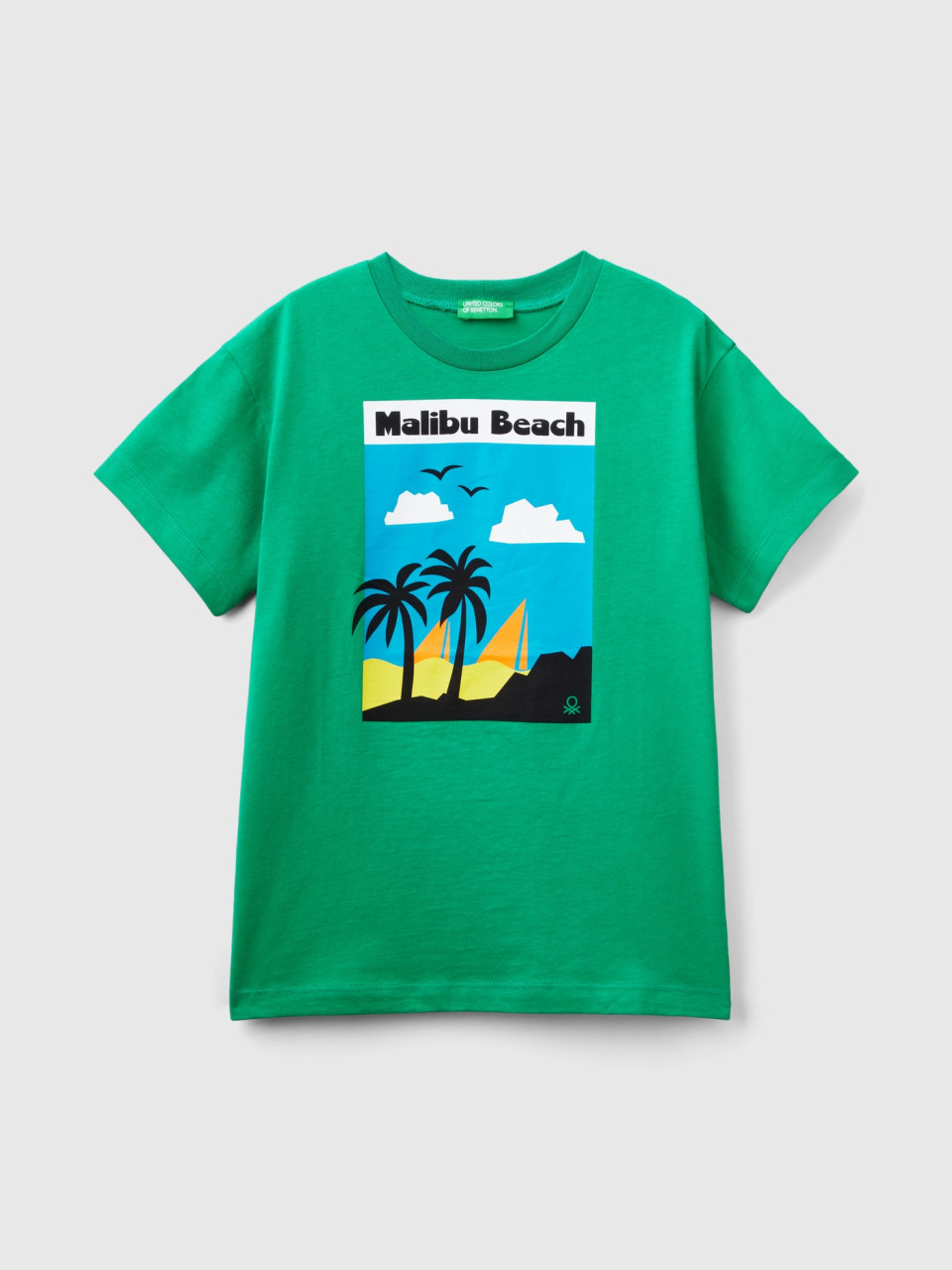 Benetton, T-shirt With Neon Details, Green, Kids