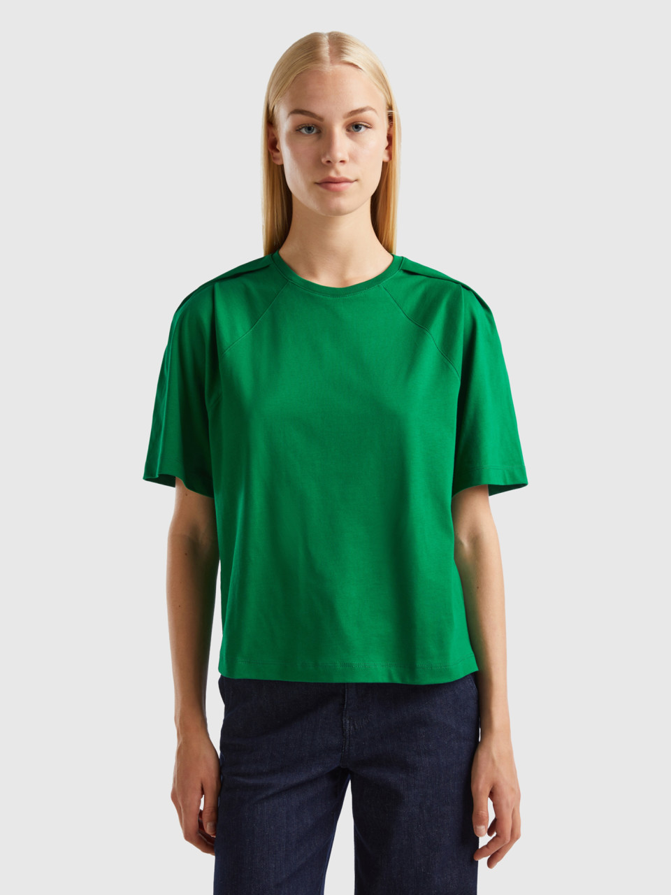 Benetton, T-shirt Coupe Boxy, Vert, Femme