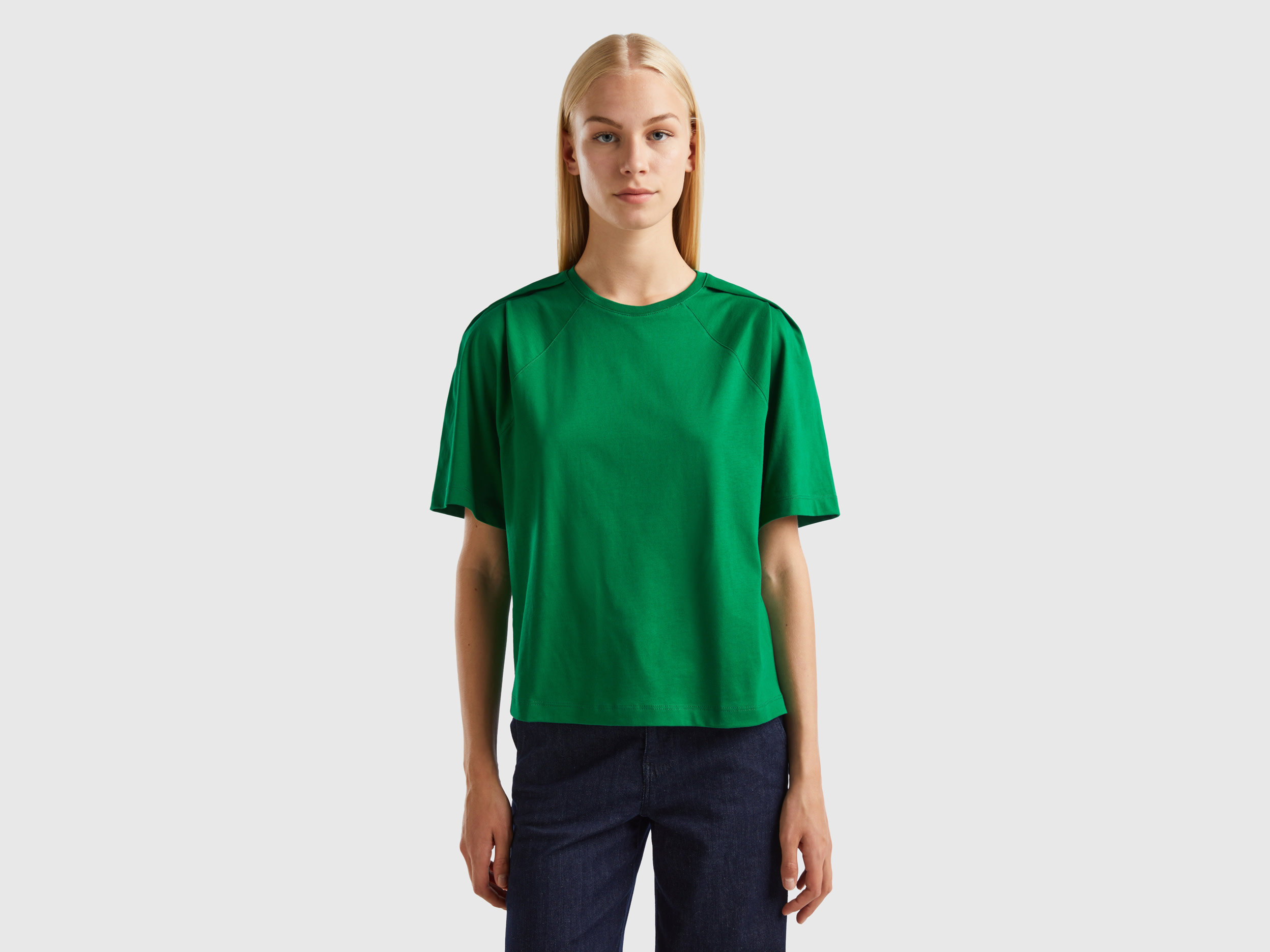 Benetton, Boxy Fit T-shirt, size S, Green, Women