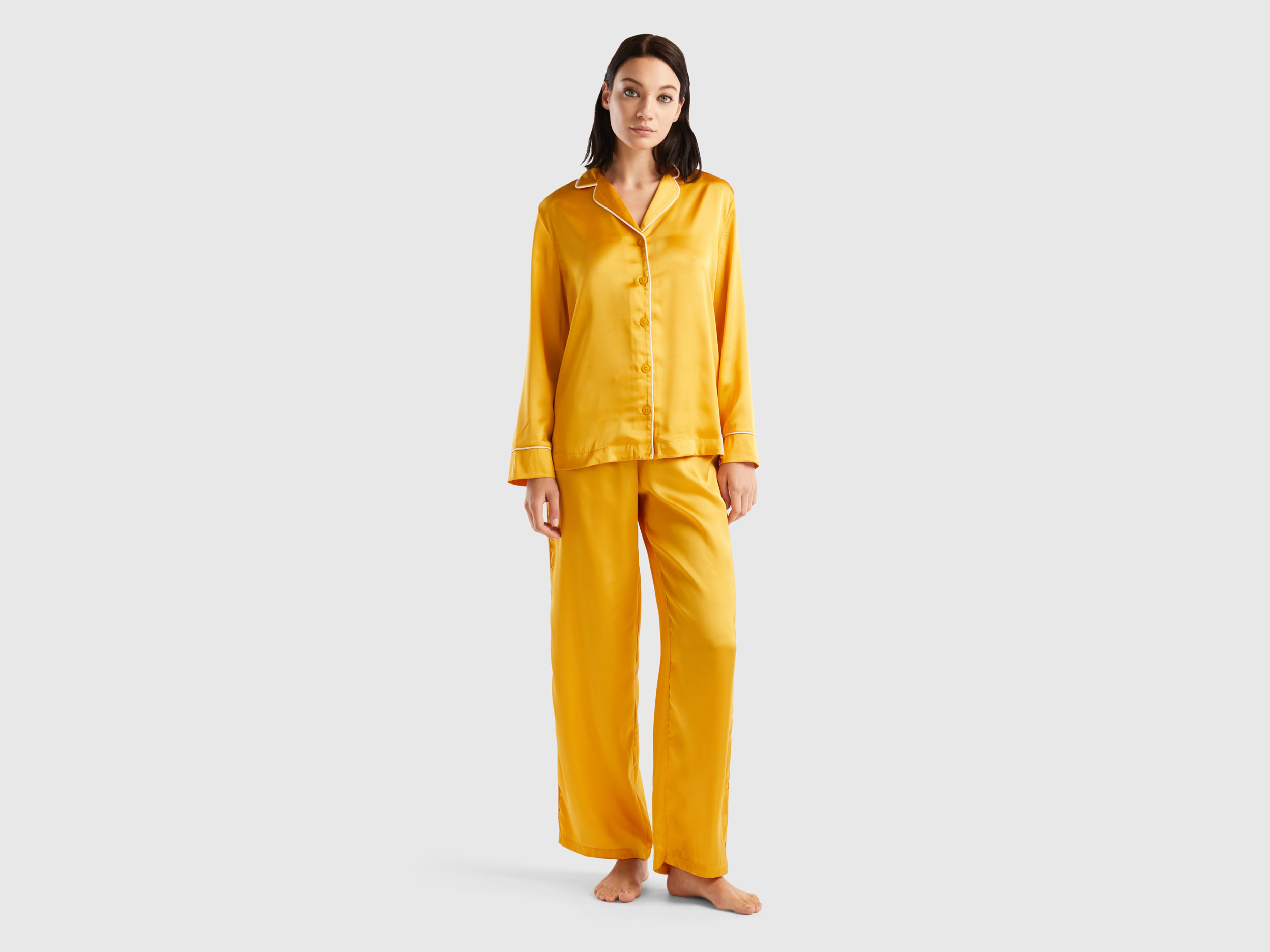 Benetton, Long Satin Pyjamas, size S, Yellow, Women
