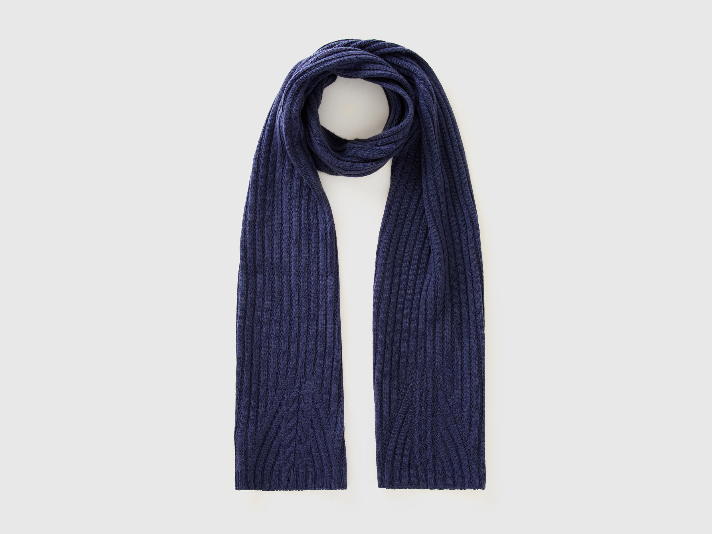 Benetton, Sciarpa Con Lavorazione Treccia, Blu Scuro, Donna