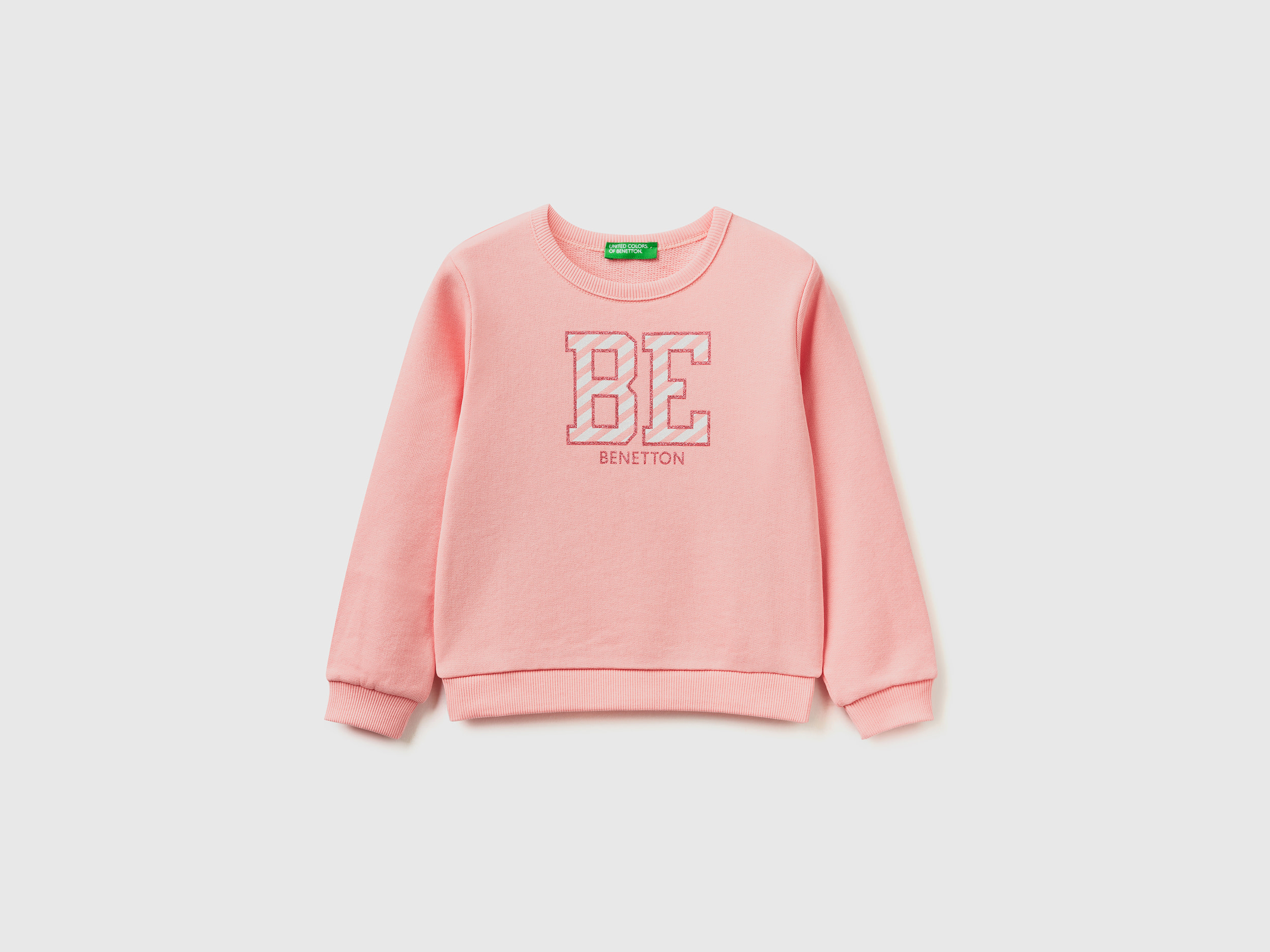 Benetton, Pink Sweatshirt In Organic Cotton With Glittery Print, size 3-4, Pink, Kids