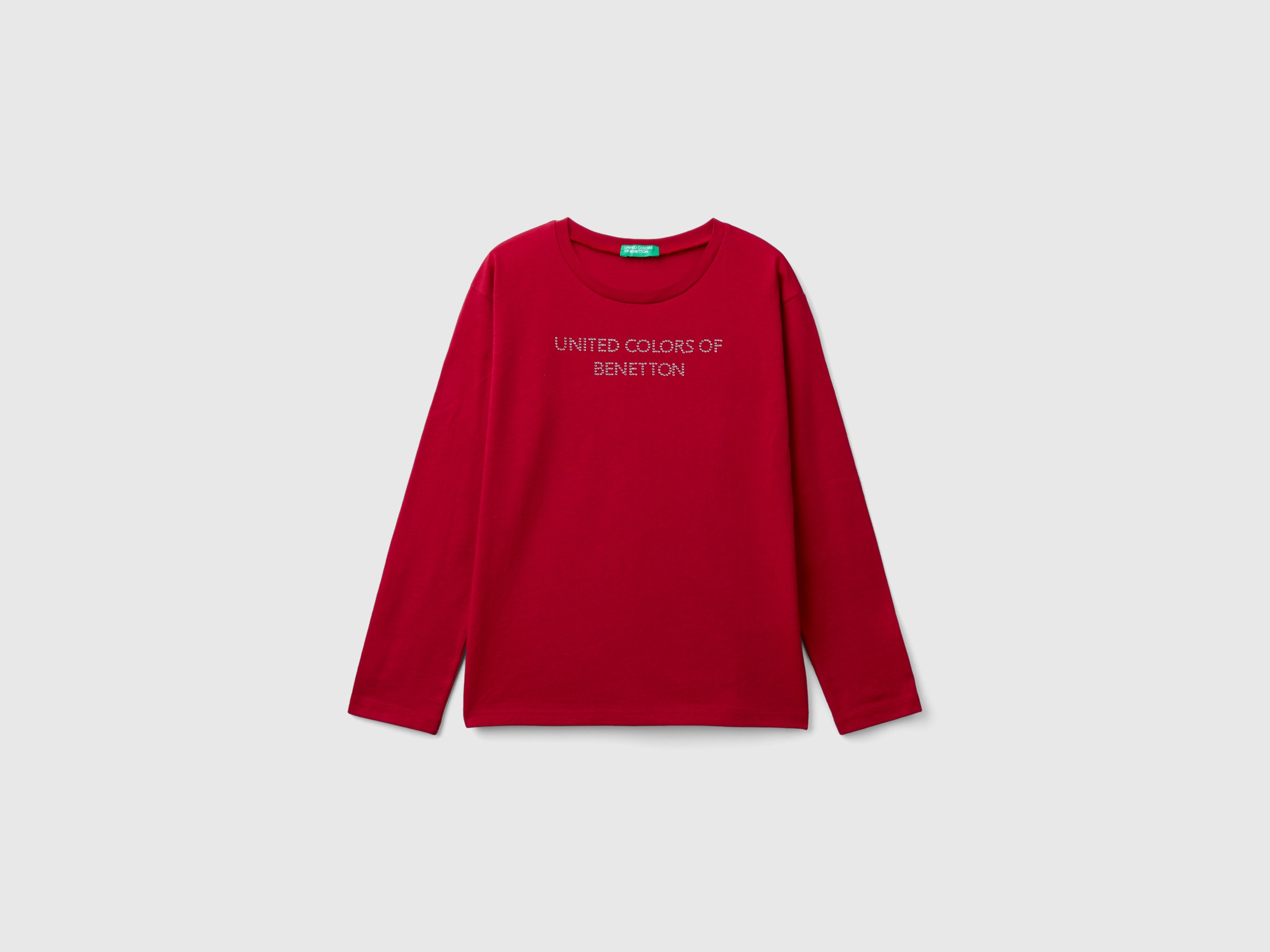 Benetton, Maglietta Con Logo In Strass, Rosso, Bambini