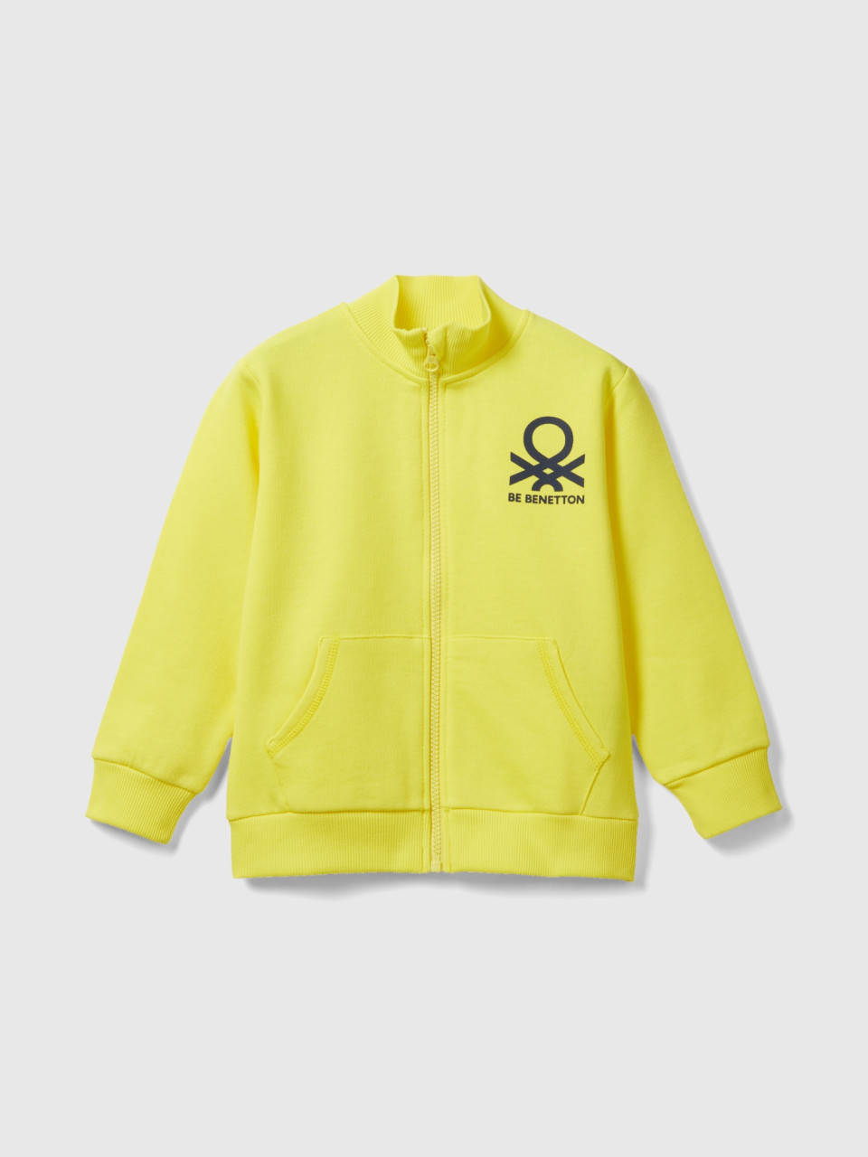 Benetton, Sweatshirt In Organic Cotton With Zip, Yellow, Kids