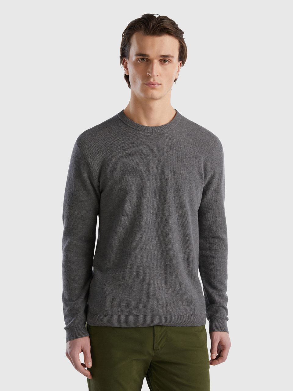 Benetton, Sweater In Cashmere Blend, Dark Gray, Men