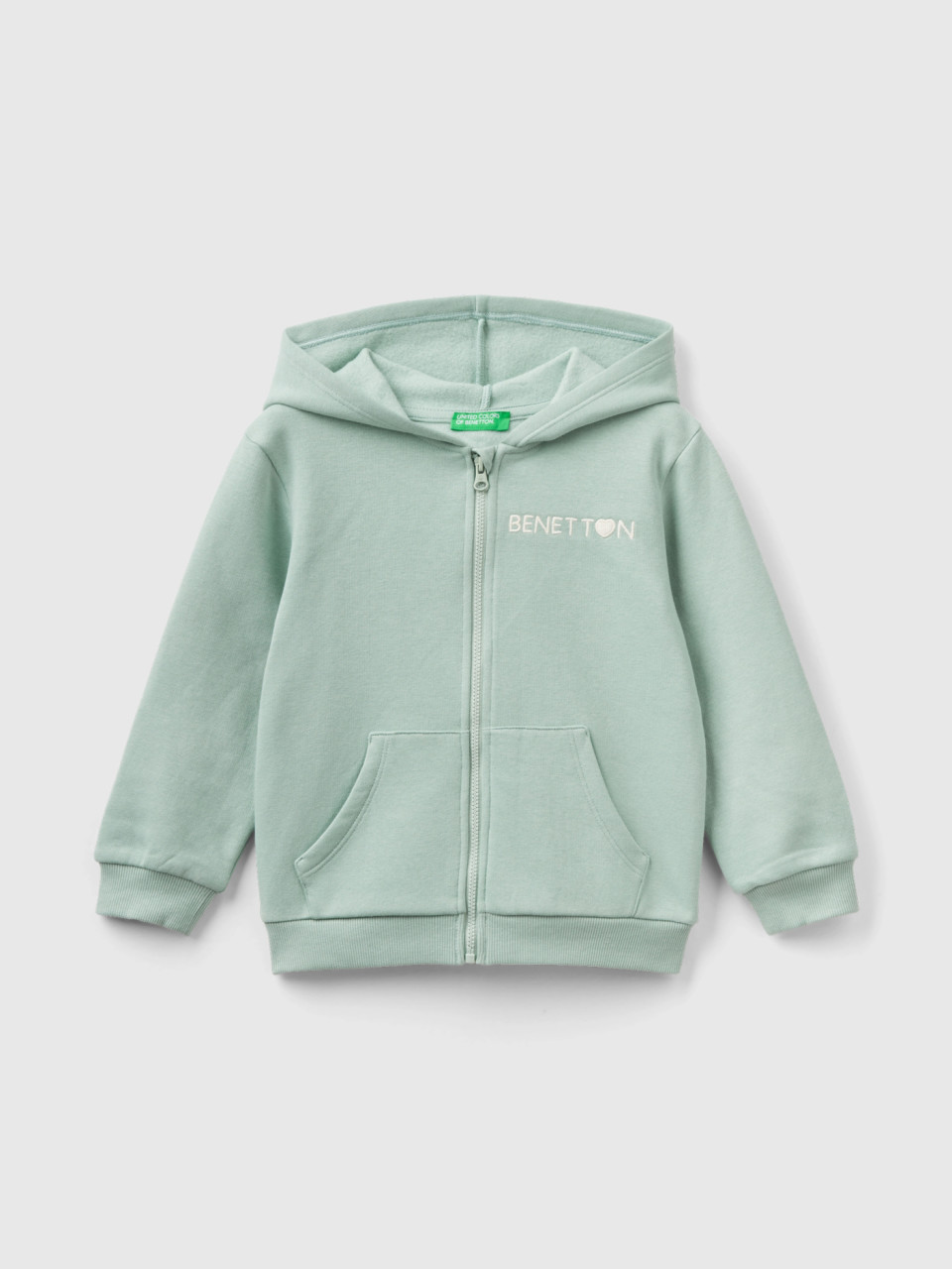 Benetton, Zip-up Sweatshirt In Cotton Blend, Aqua, Kids