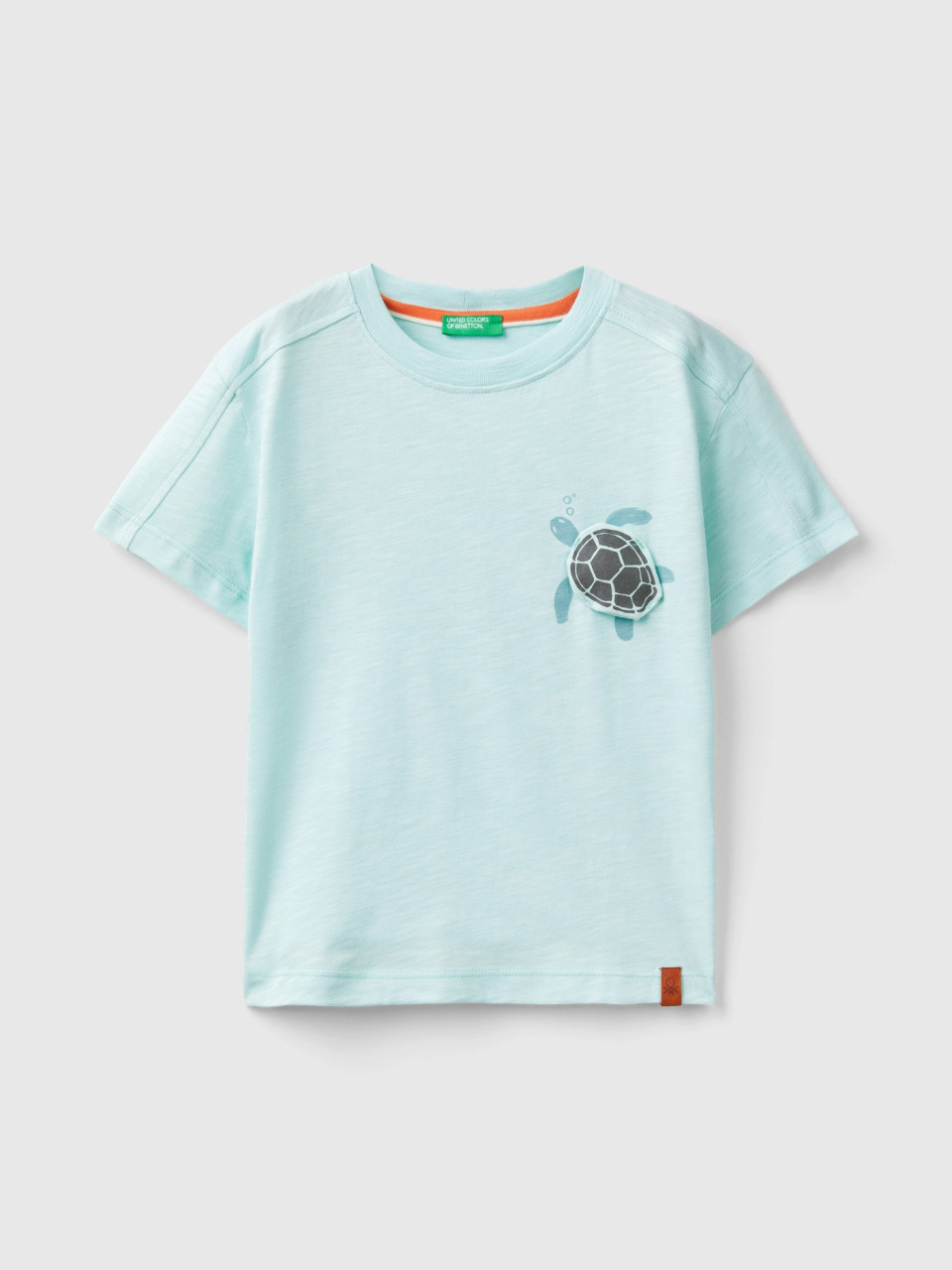 Benetton, T-shirt With Print And Applique, Aqua, Kids