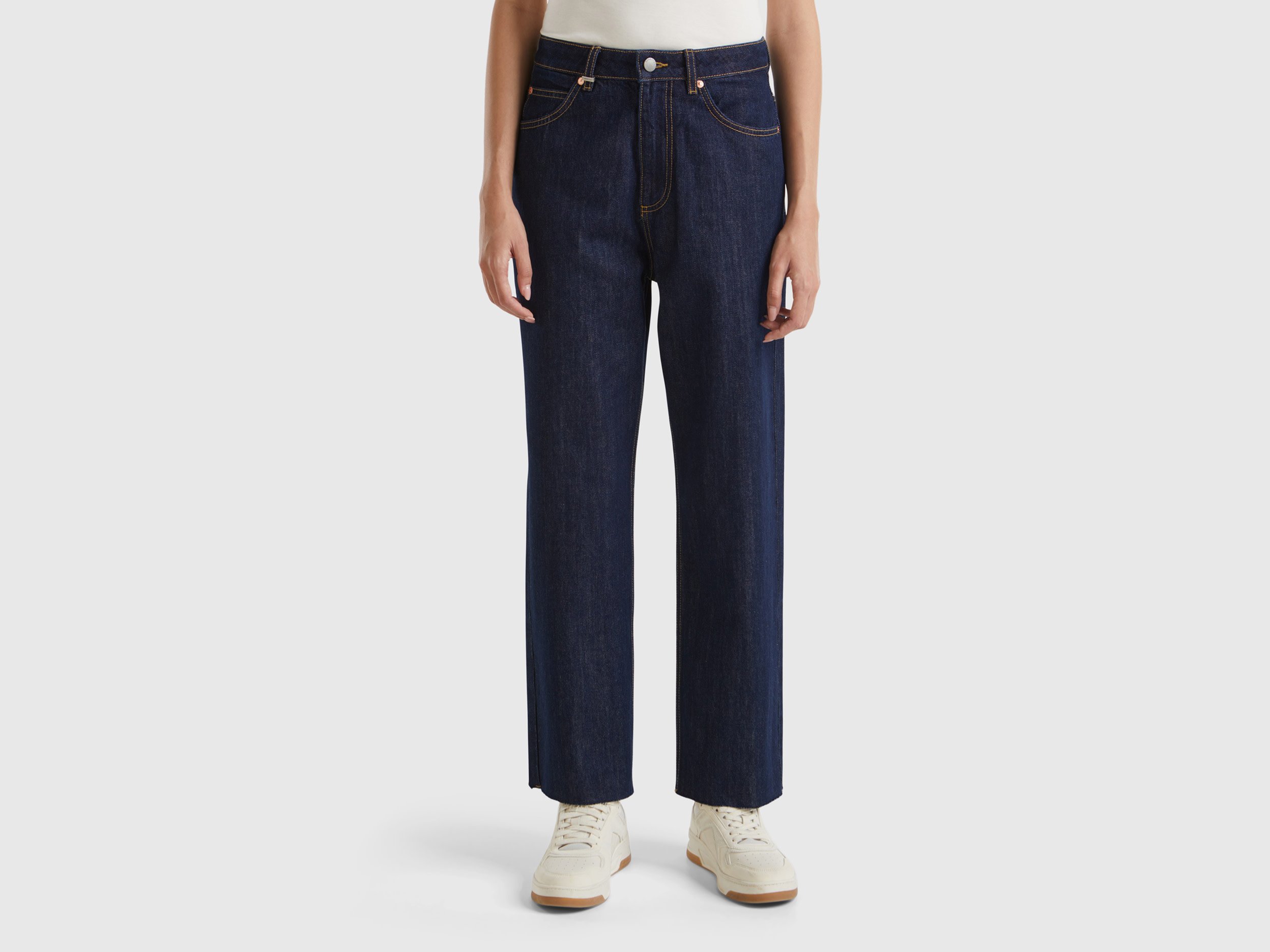 Benetton, Jeans Daddy Fit, Blu Scuro, Donna