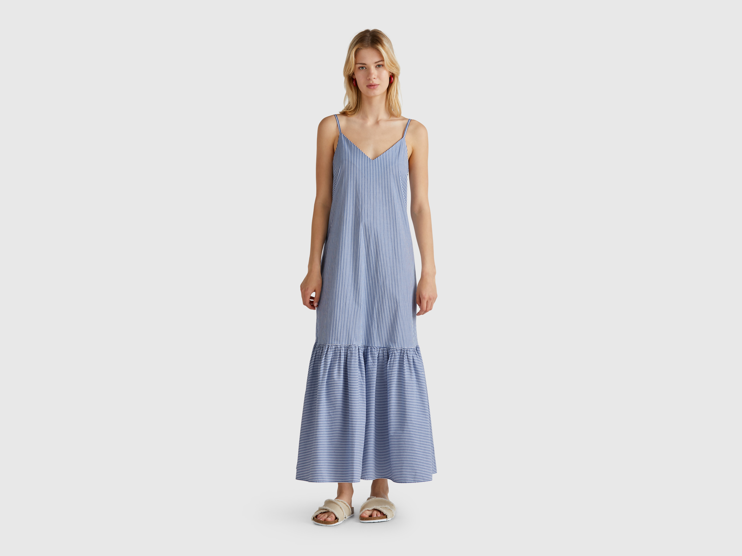  Benetton, Φόρεμα Μακρύ Ριγέ, size L, Μπλε, Γυναικεία 2025