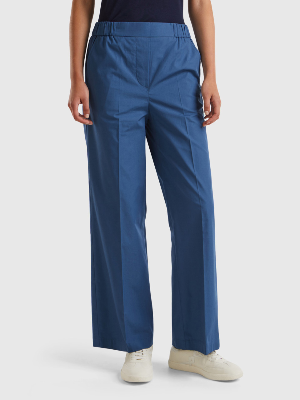 Benetton, Pantalón Con Elástico En La Cintura, Azul Grisáceo, Mujer