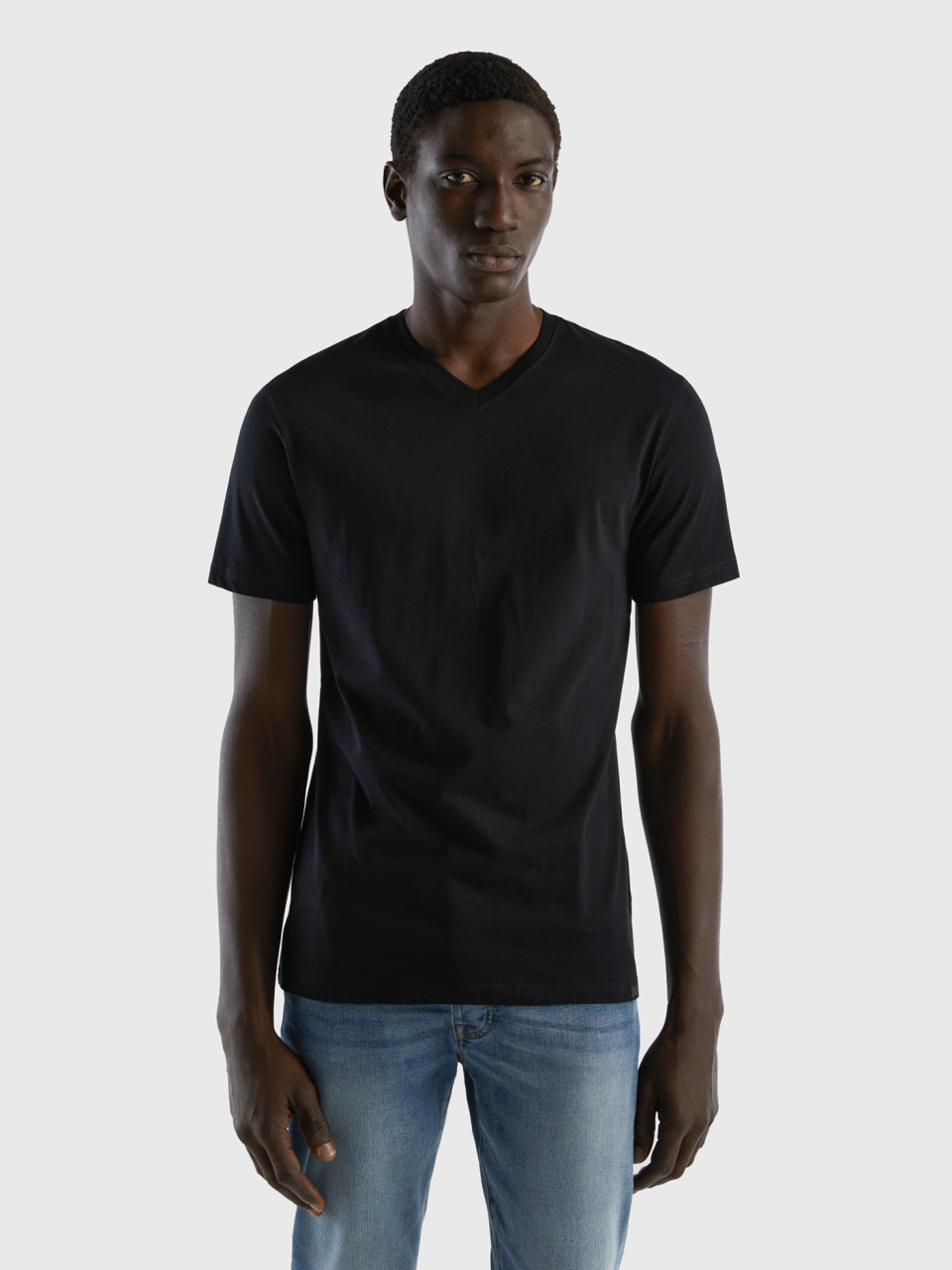 Benetton, T-shirt En Coton À Fibre Longue, Noir, Homme