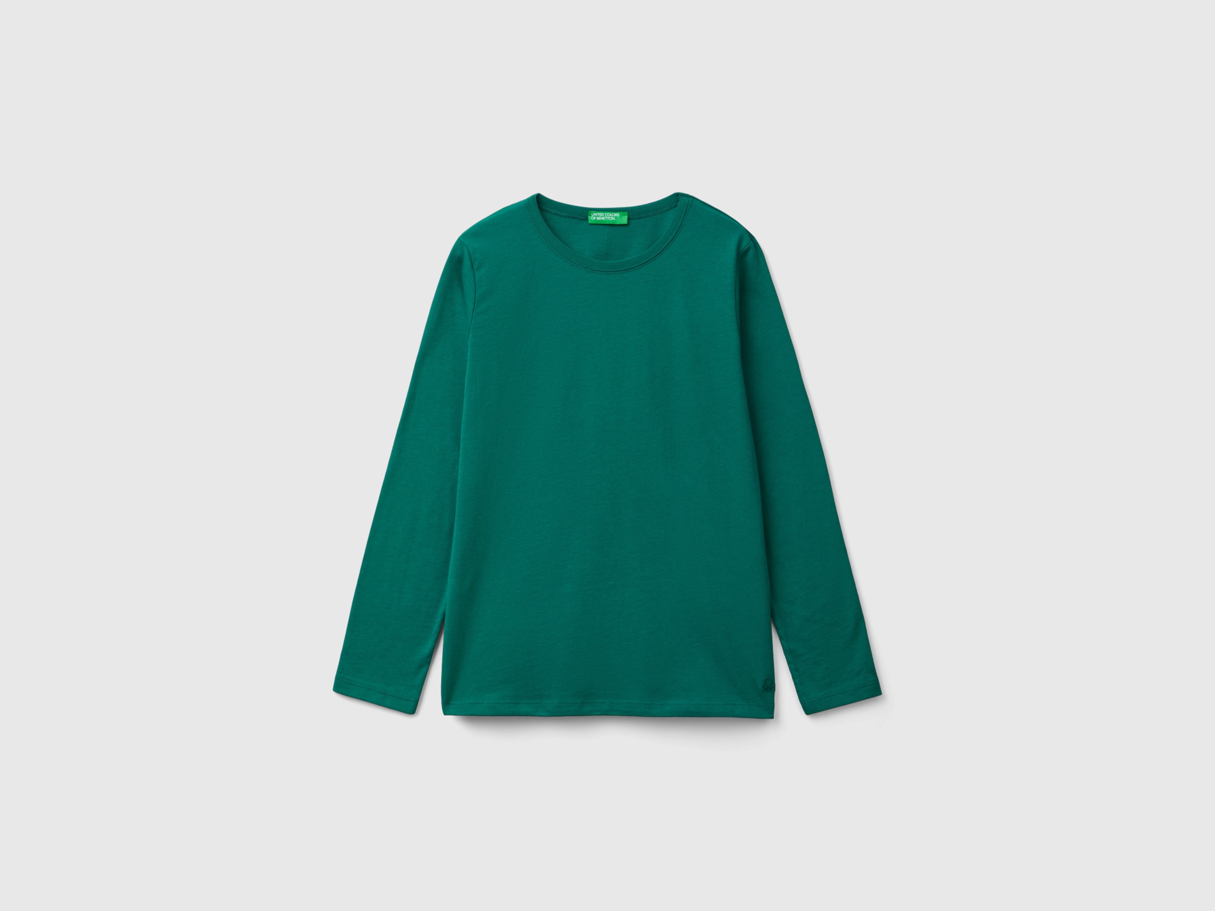Benetton, T-shirt A Manica Lunga In Cotone Bio, Verde Scuro, Bambini