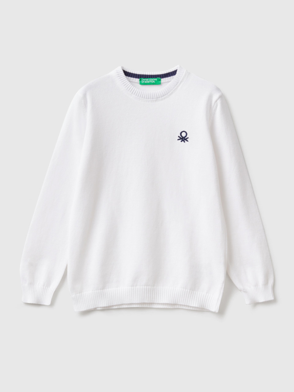 Benetton, Regular Fit Sweater In 100% Cotton, White, Kids