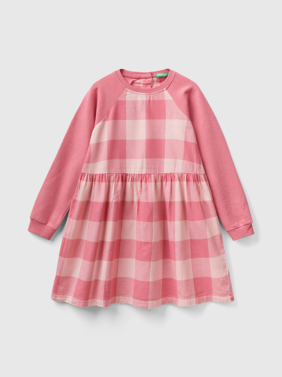 Benetton, Plaid Dress In 100% Cotton, Pastel Pink, Kids