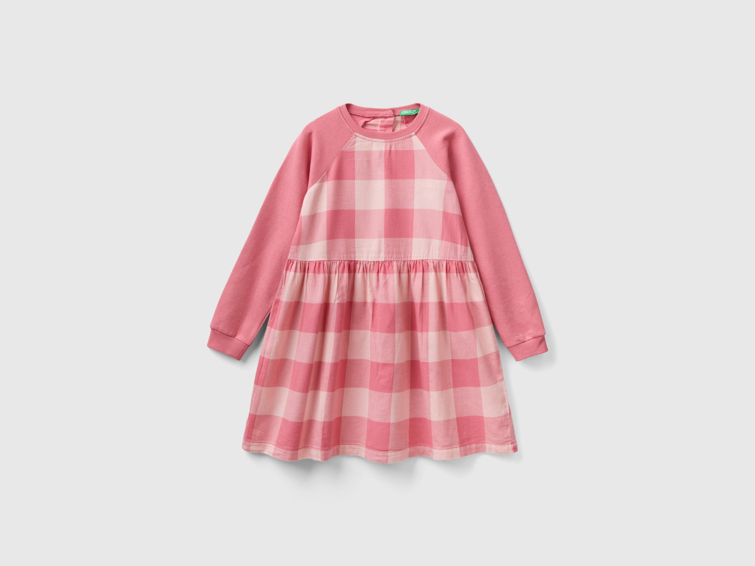 Benetton, Plaid Dress In 100% Cotton, size XL, Pastel Pink, Kids
