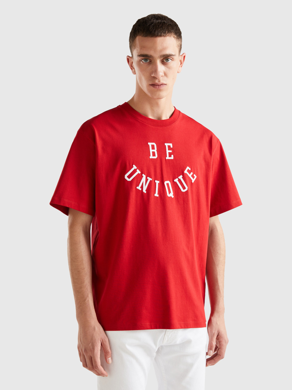 Benetton, T-shirt With Slogan Print, Red, Men