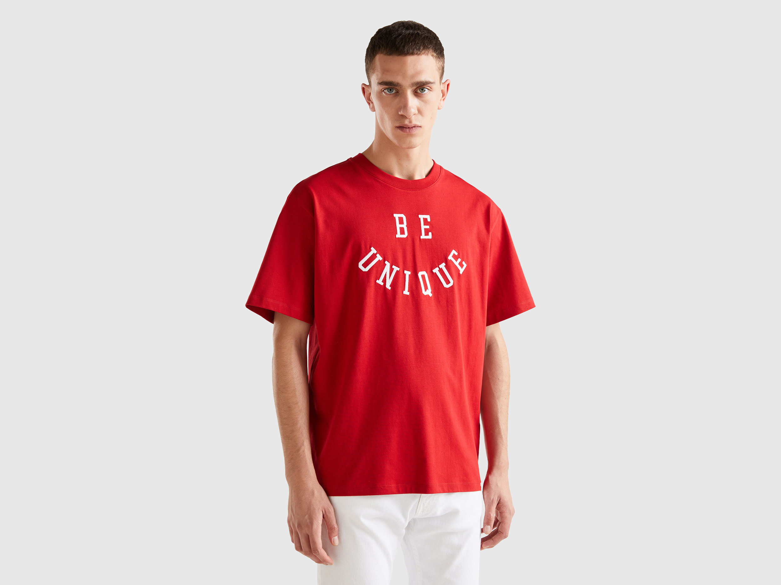 Benetton, T-shirt With Slogan Print, size XXL, Red, Men
