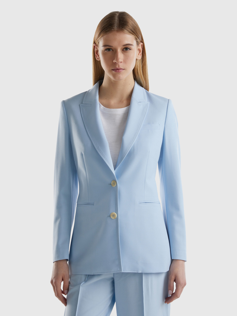 Benetton, Flowy Slim Fit Jacket, Sky Blue, Women