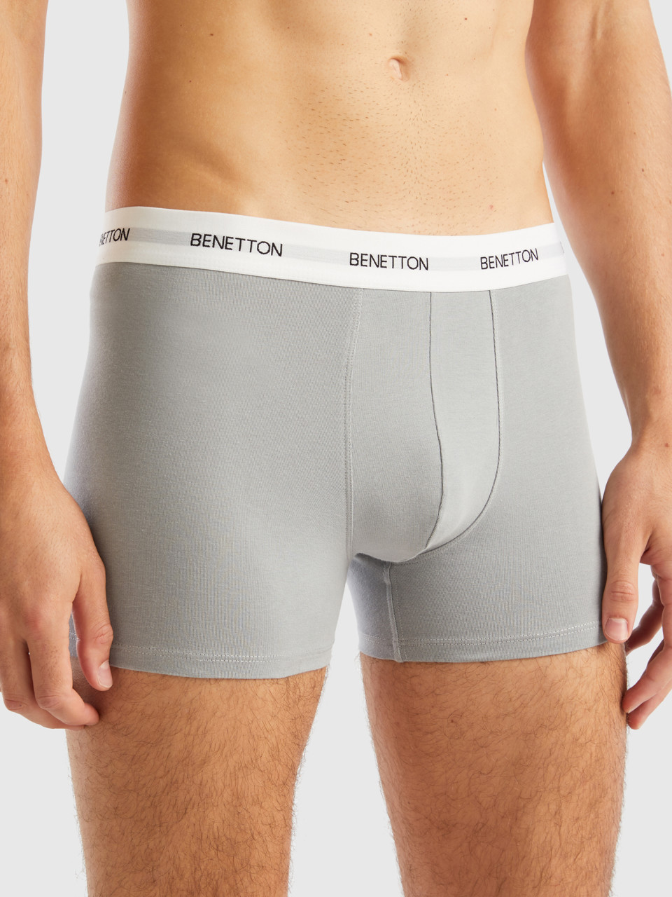 Benetton, Boxers In Stretch Organic Cotton, Light Gray, Men