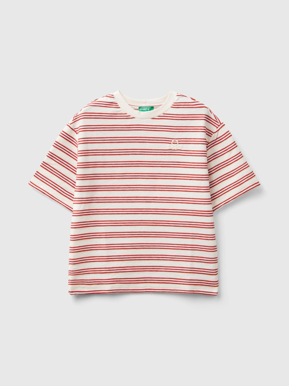 Benetton, T-shirt A Righe Over Fit, Bianco Panna, Bambini