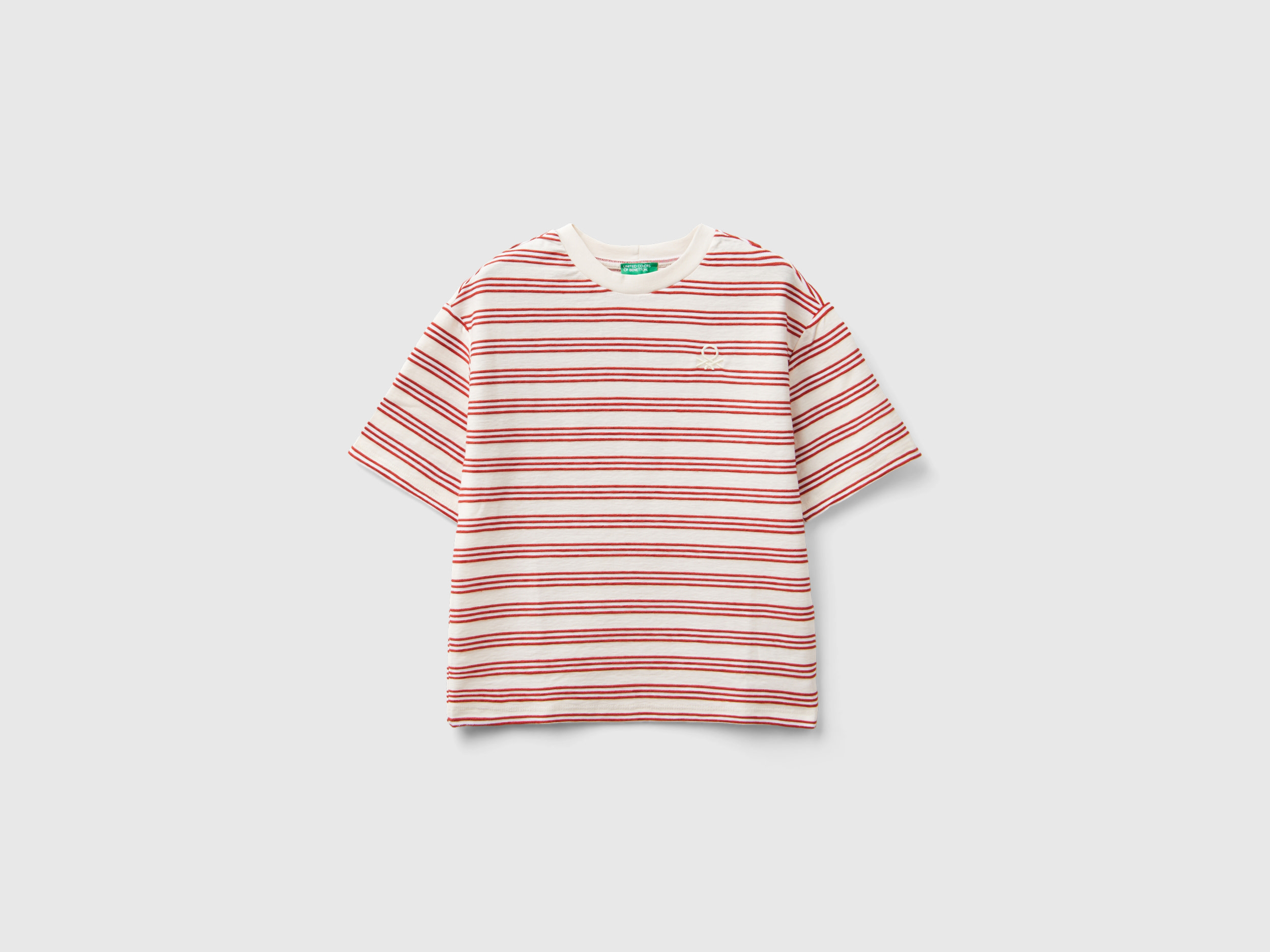 Benetton, T-shirt A Righe Over Fit, Bianco Panna, Bambini
