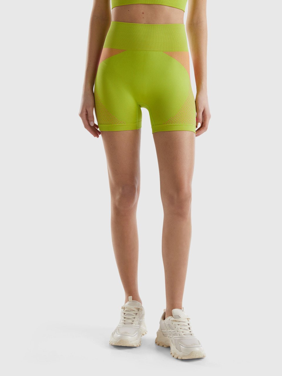 Benetton, Nahtlose Sport-shorts, Gelbgrün, female