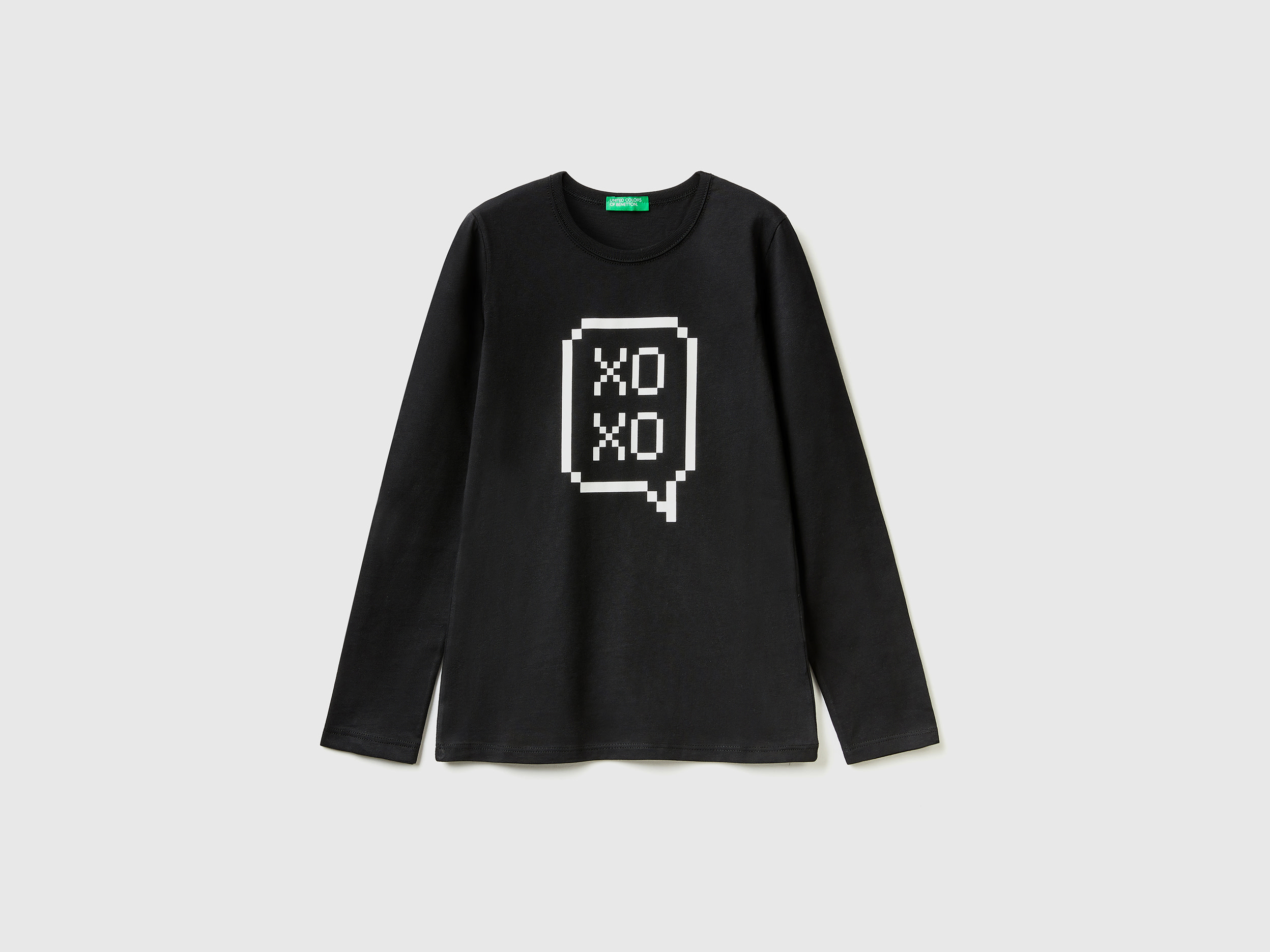 Benetton, Long Sleeve 100% Cotton T-shirt, size XL, Black, Kids