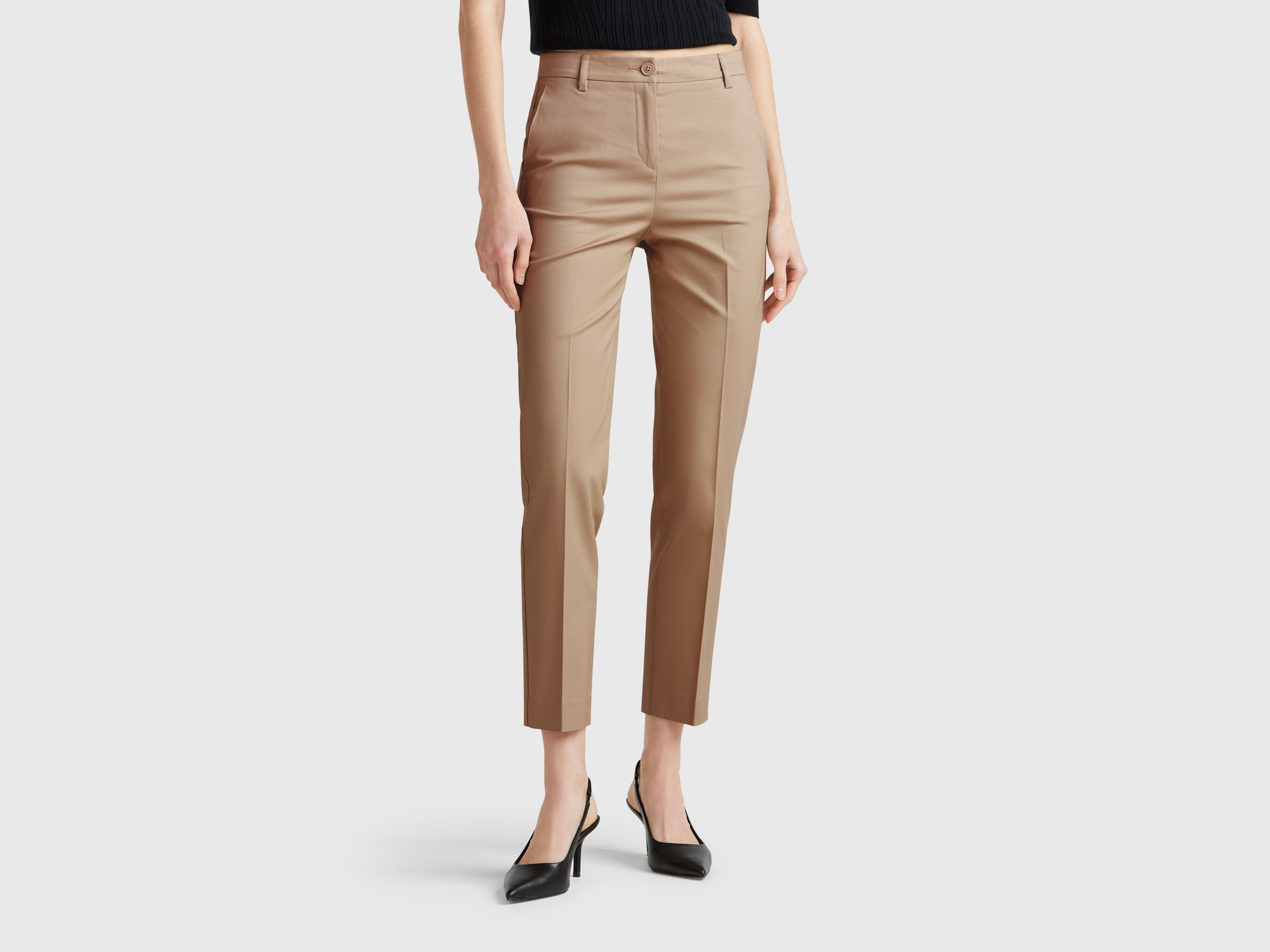  Benetton, Τσίνο Από Ελαστικό Βαμβακερό, size , Μπεζ, Γυναικεία 2025