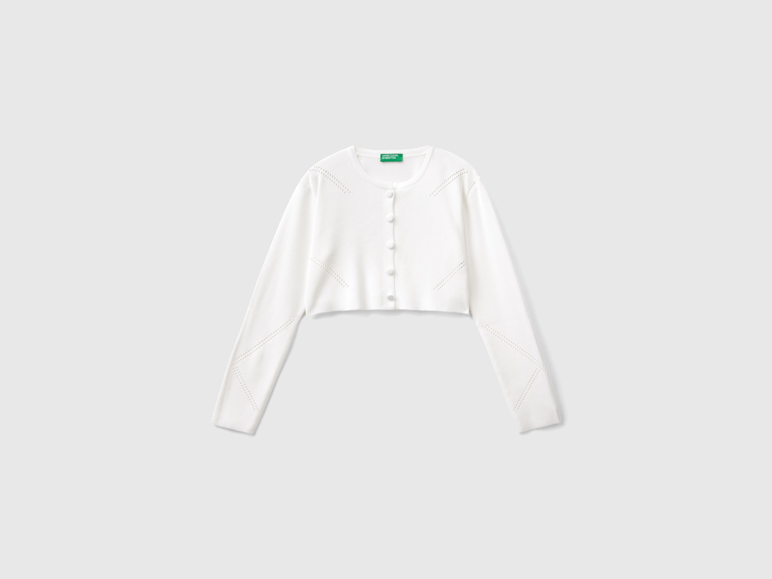 Benetton, Cardigan Corto In Misto Viscosa, Bianco, Bambini