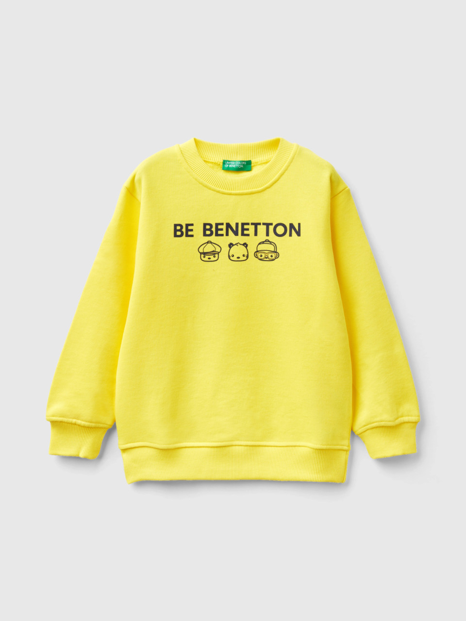 Benetton, Sudadera De 100 % Algodón Orgánico, Amarillo, Niños